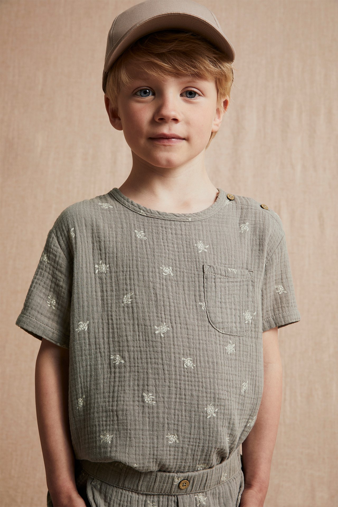 Mönstrad t-shirt - Mörkbeige - 4