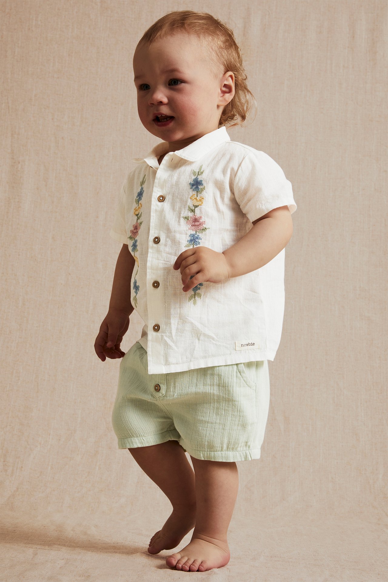 Kortärmad skjorta med blomsterbroderi Baby - Offwhite - 2