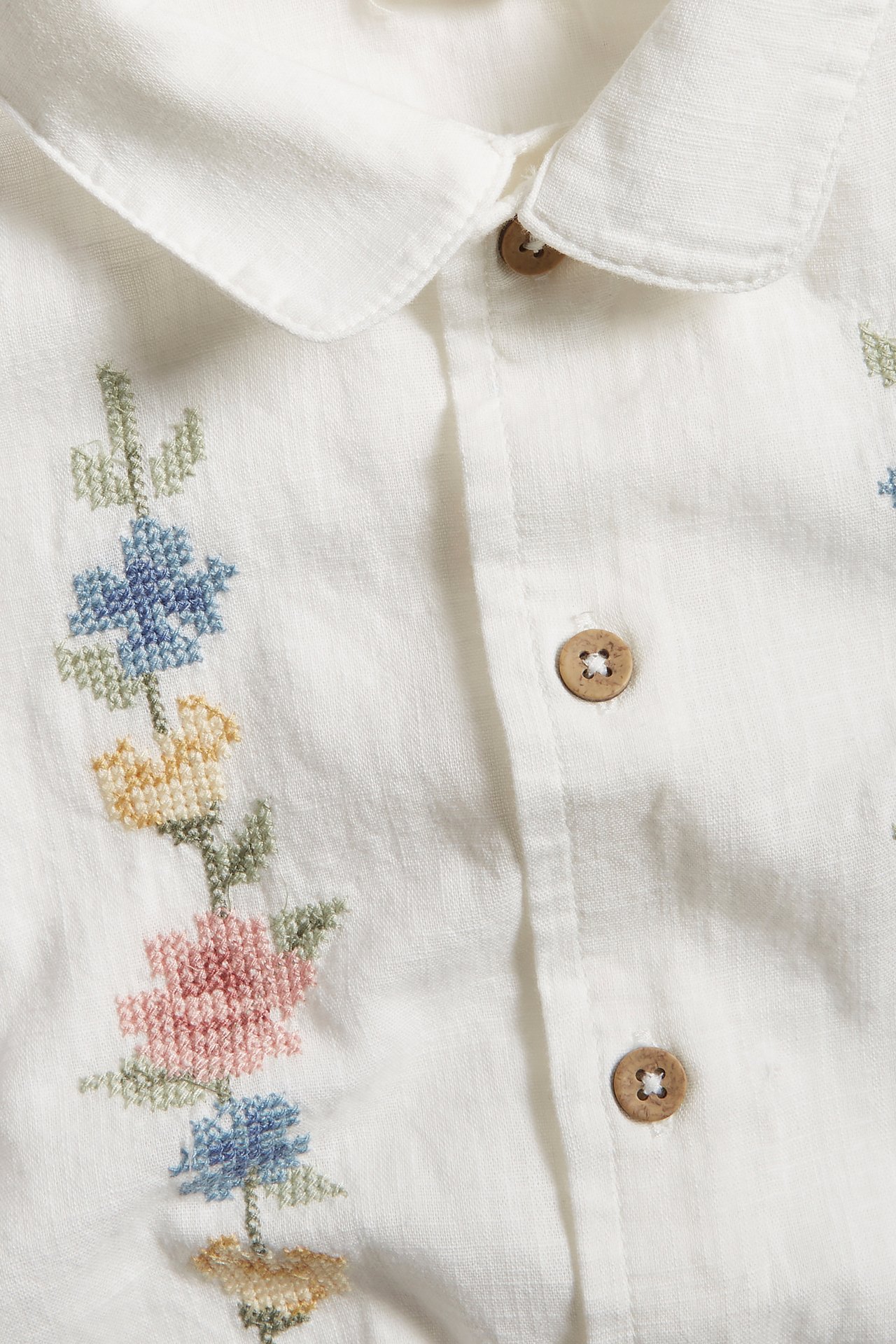 Kortermet skjorte med blomsterbrodering baby - Offwhite - 5
