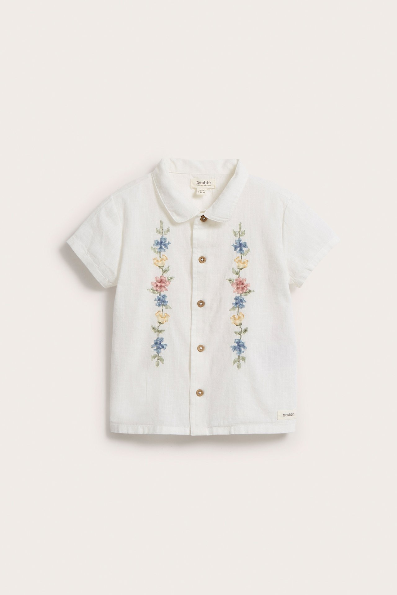 Koszula z krótkimi rękawami, z kwiatowym haftem, dla niemowląt - Offwhite - 6