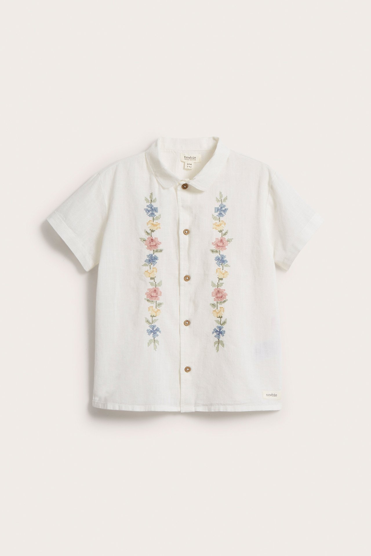 Kortermet skjorte med blomsterbrodering - Offwhite - 6