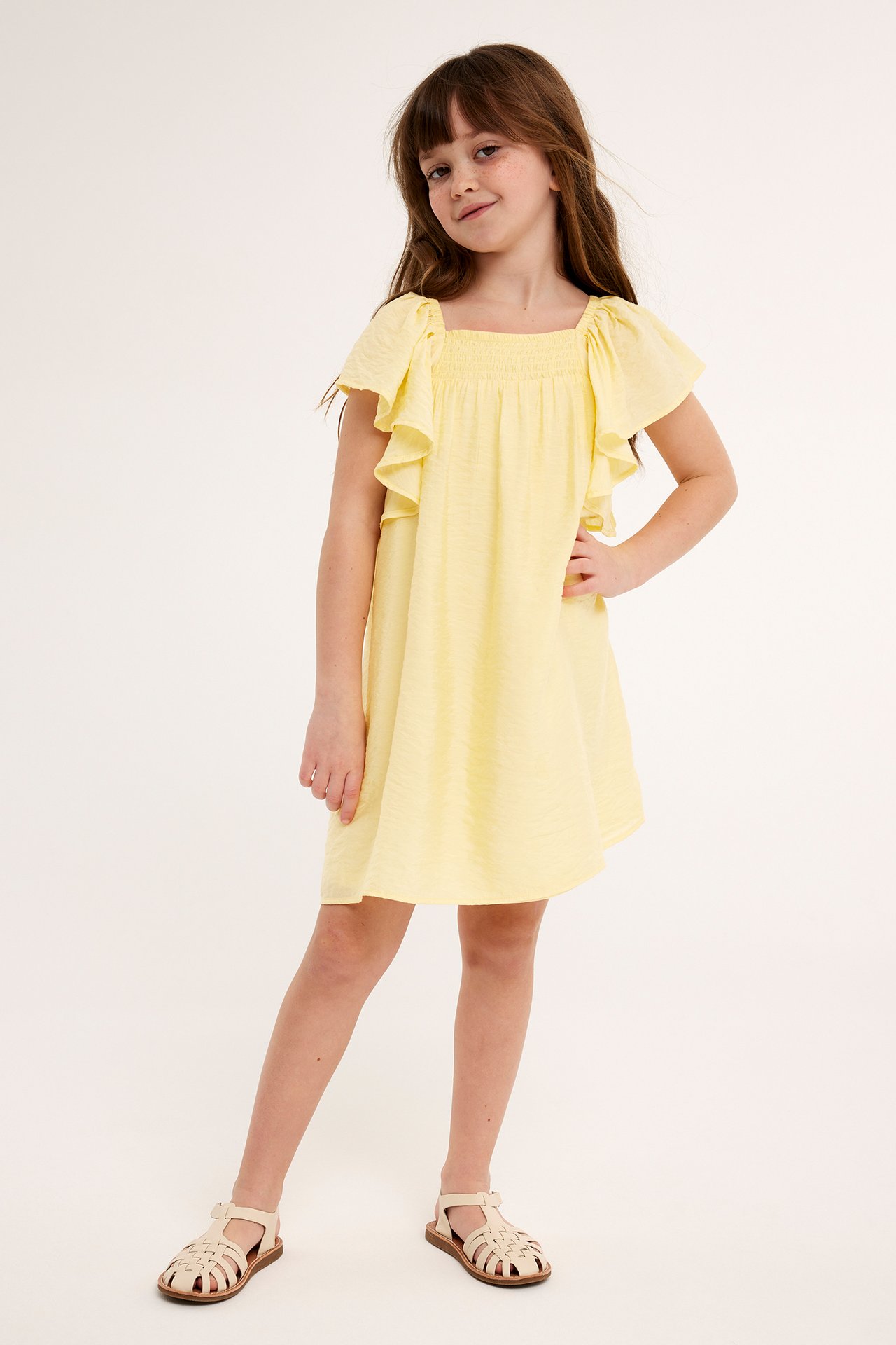 Sukienka z rękawami typu motylek - Żółty - 2