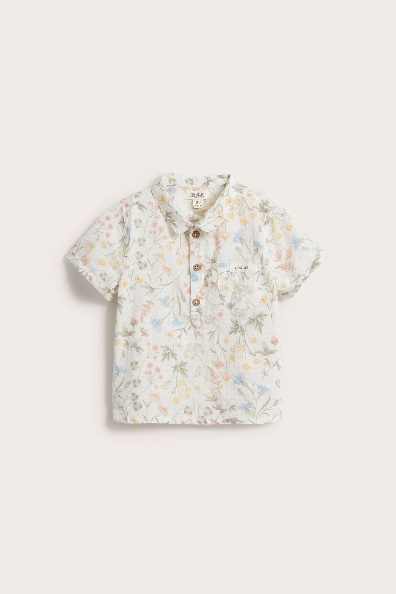 Koszula z krótkimi rękawami, z wzorem w kwiaty, dla niemowląt - Offwhite - 5