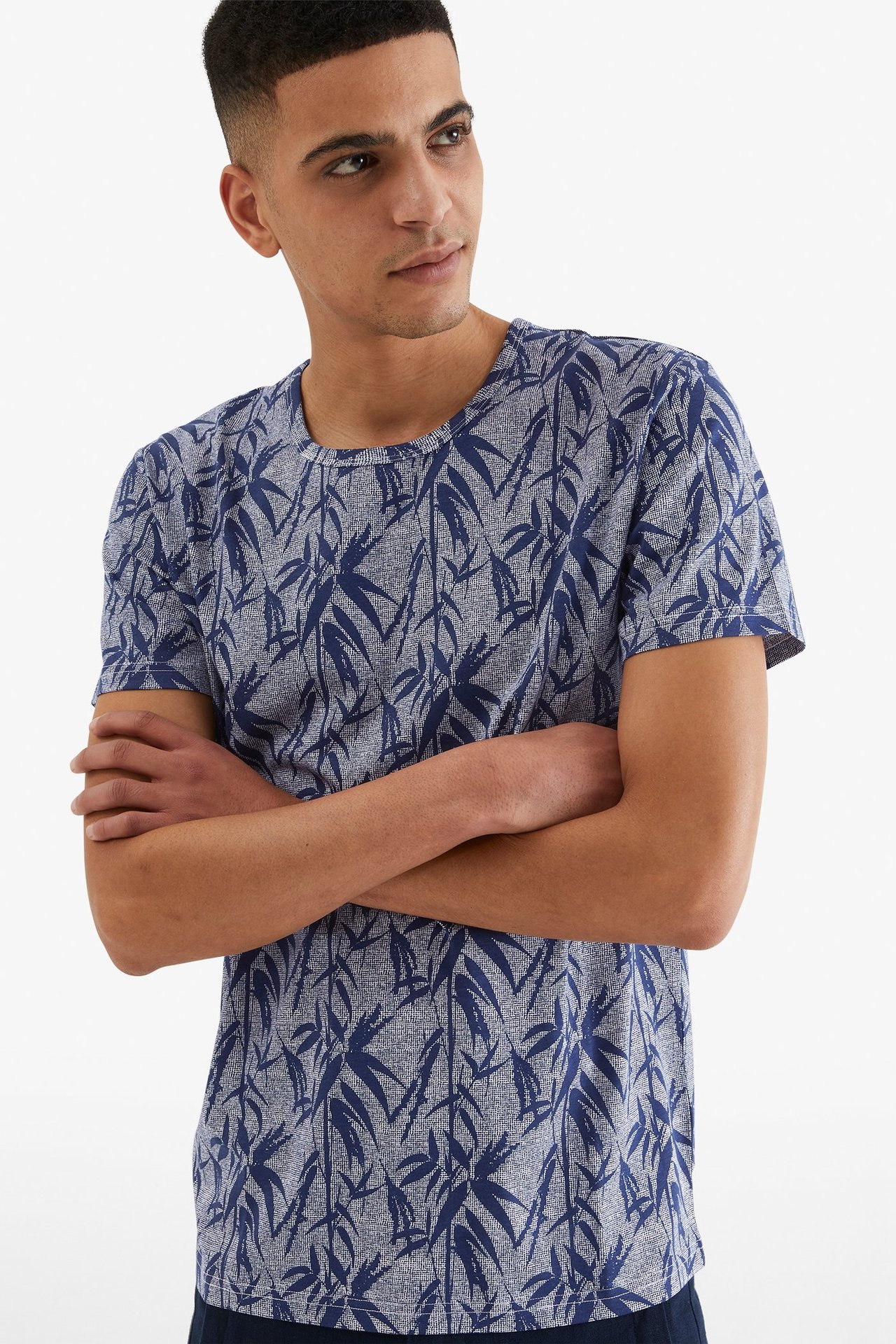 Mönstrad t-shirt - Mörkblå - 189cm / Storlek: M - 1