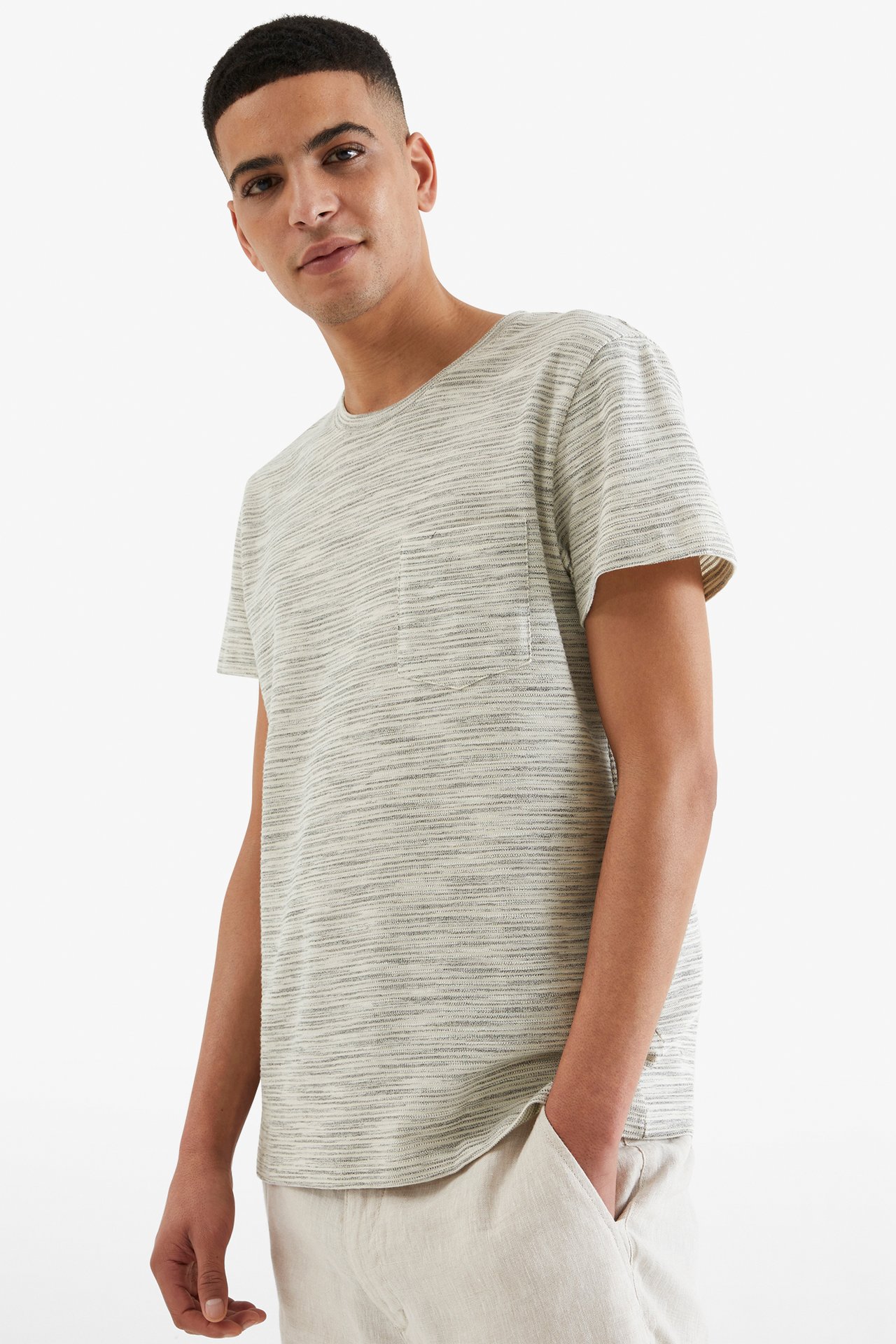 T-shirt i melerat garn - Ljusgrå - 189cm / Storlek: M - 1