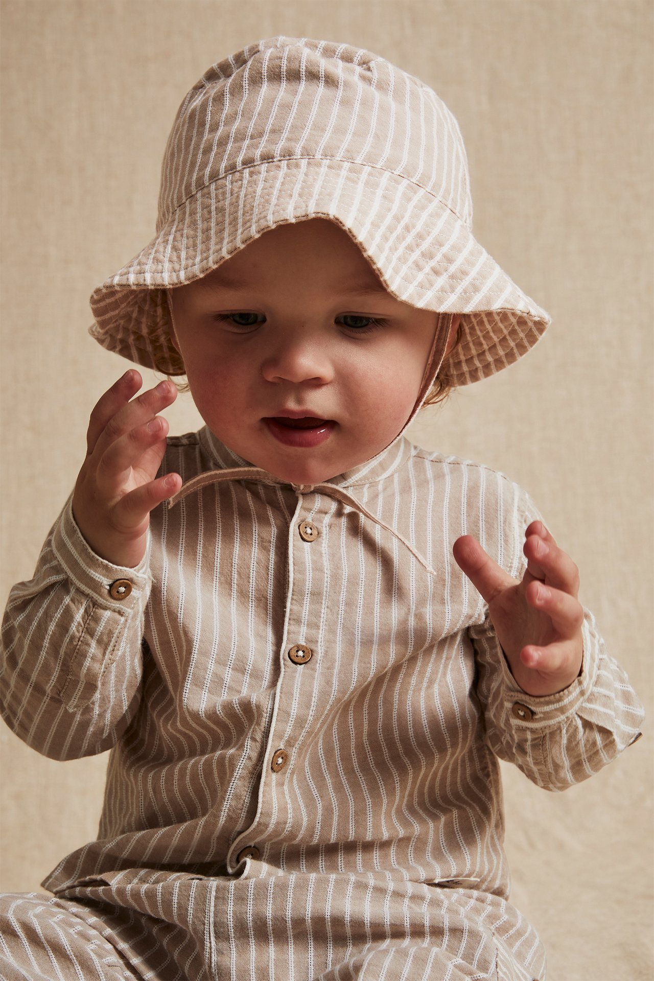 Randig solhatt - Beige - 1