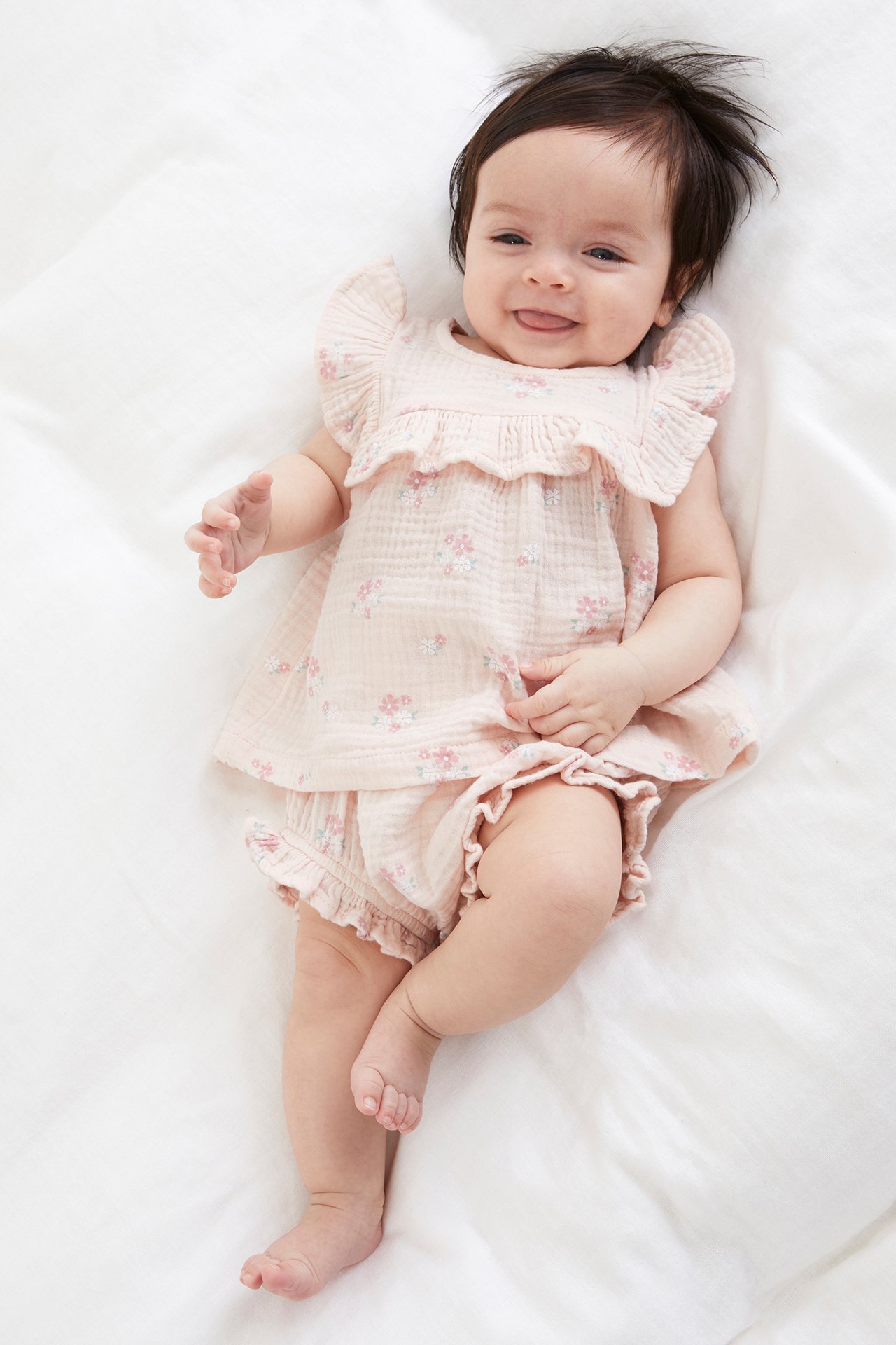 Zestaw z bluzką i bufiastymi szortami dla niemowląt - Różowy - 1