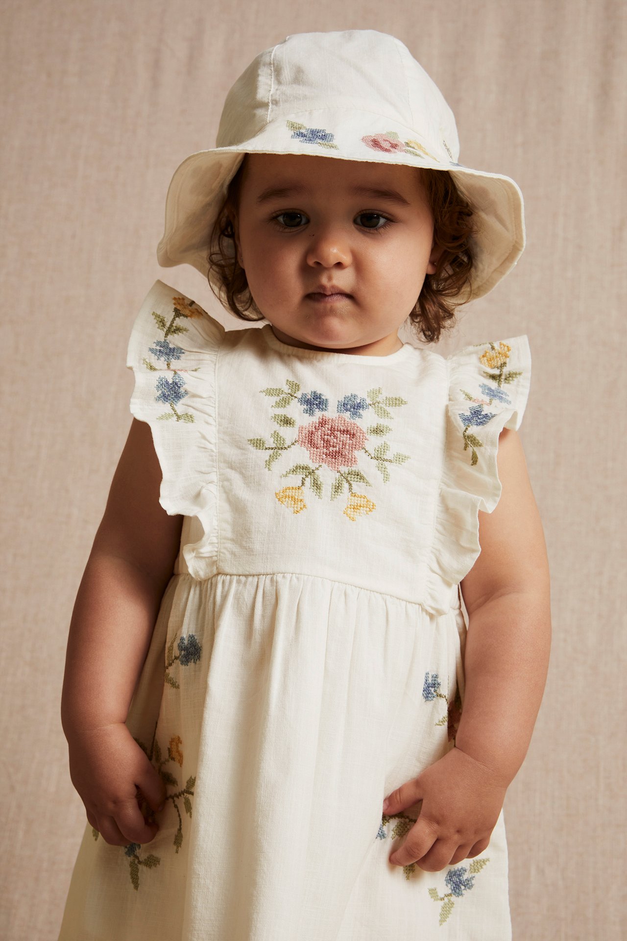 Sukienka z haftem, dla niemowląt - Offwhite - 3