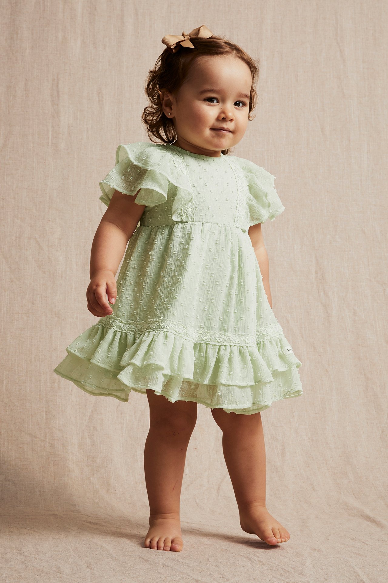 Vauvojen mekko, jossa on röyhelöt - Vihreä - 5