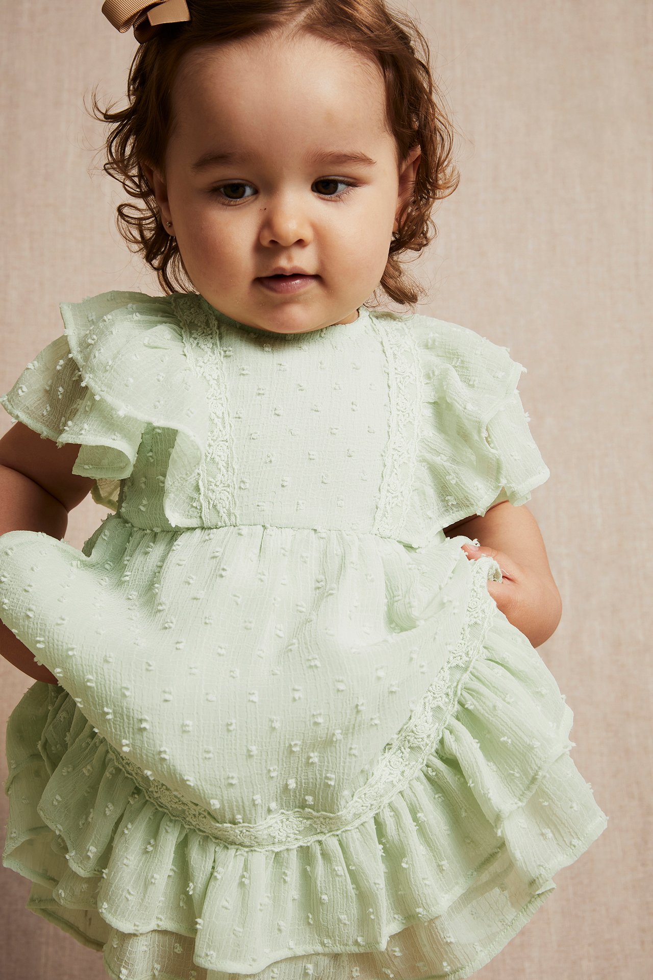 Babyklänning med volanger - Grön - 1