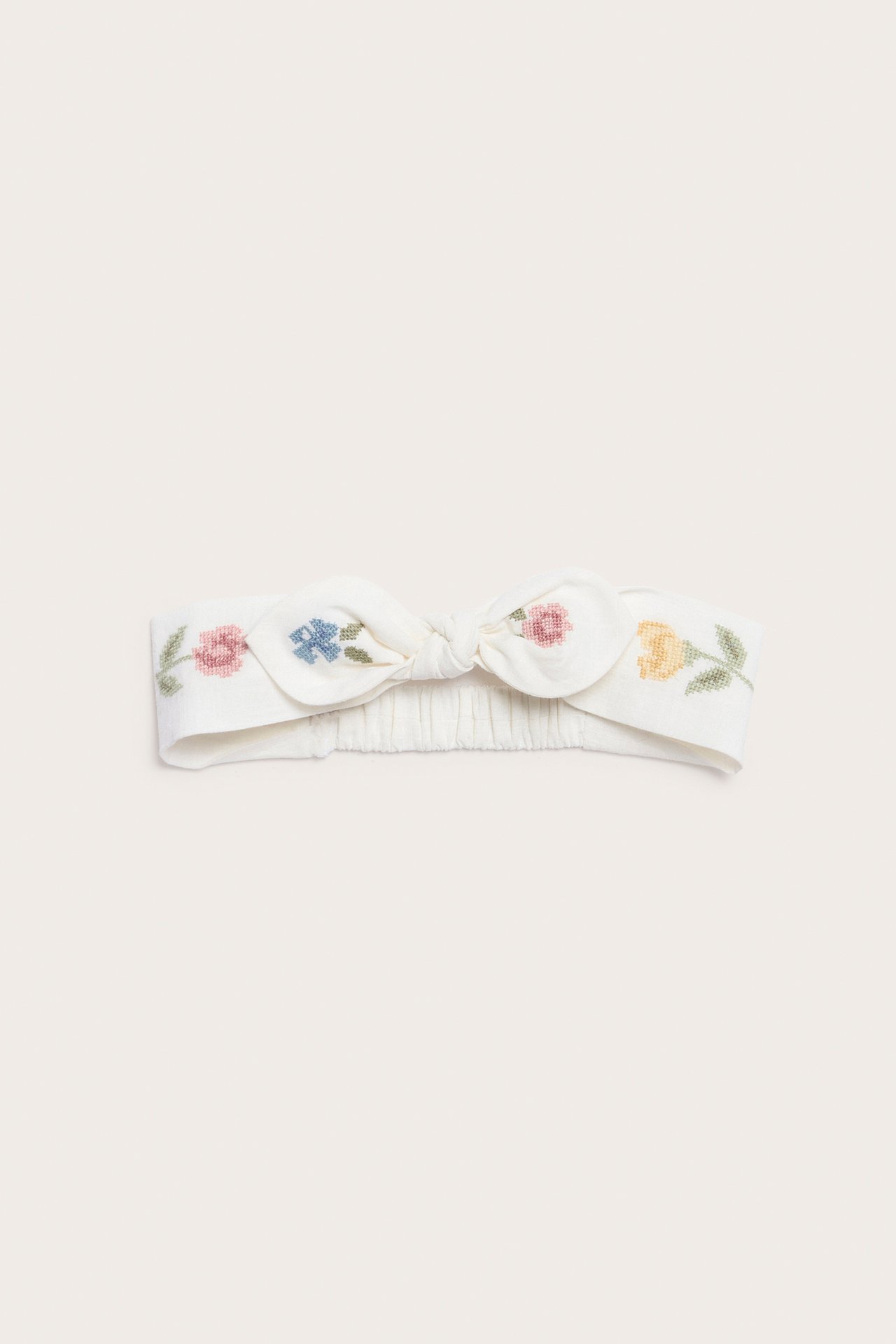 Hårband med blomsterbroderi - Offwhite - 1