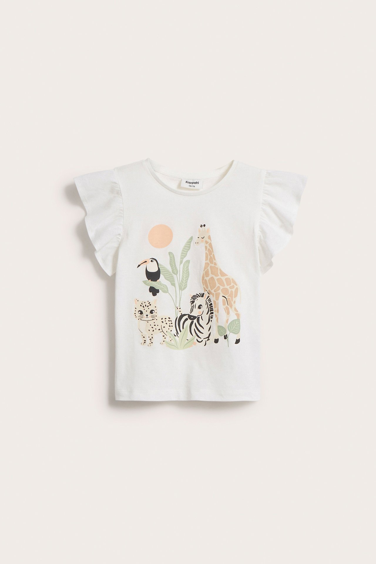 T-shirt z falbaniastymi rękawami - Offwhite - 5