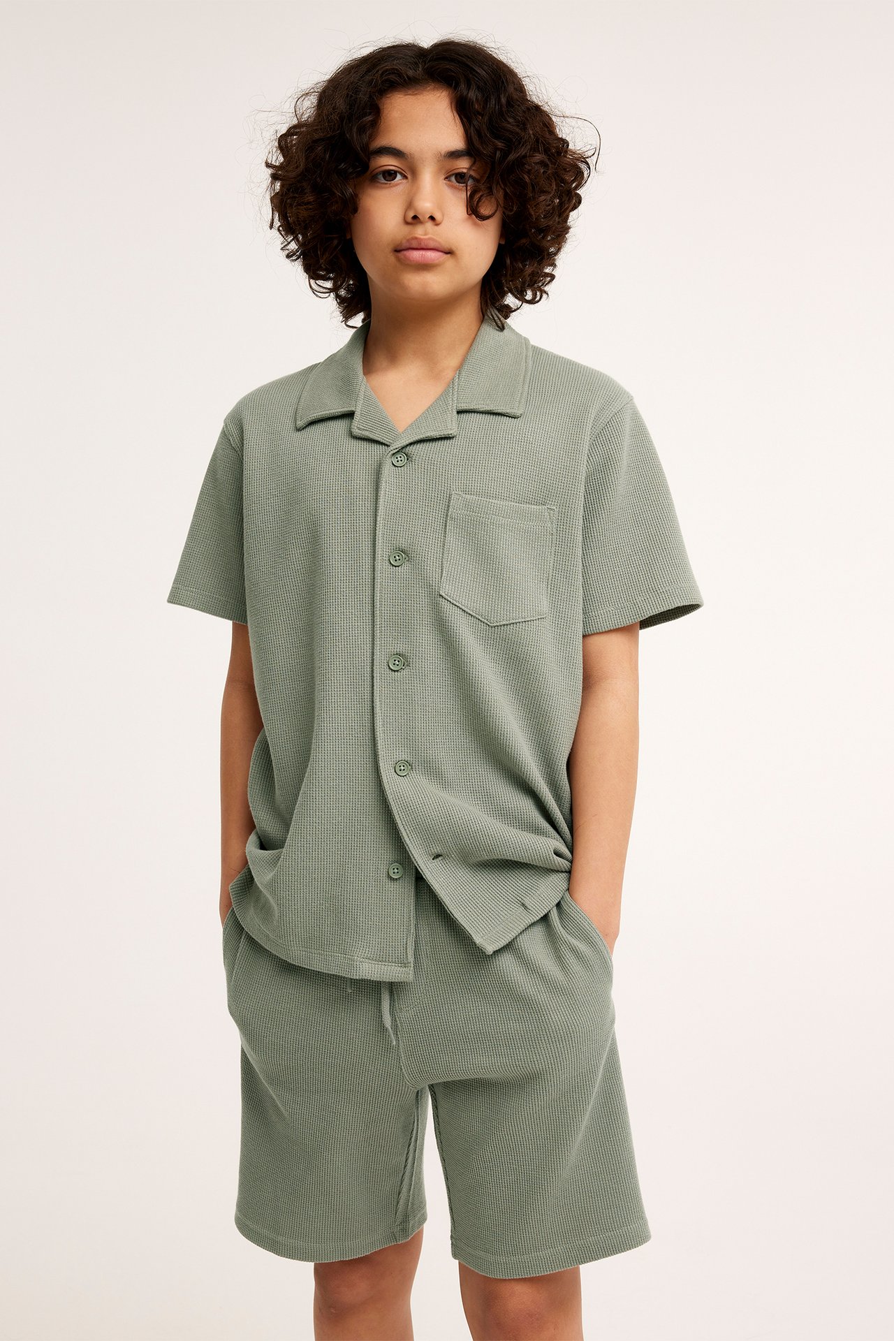 Våfflade shorts - Grön - 2