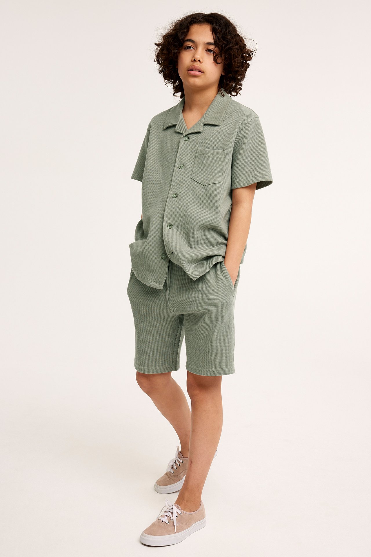 Våfflade shorts - Grön - 1