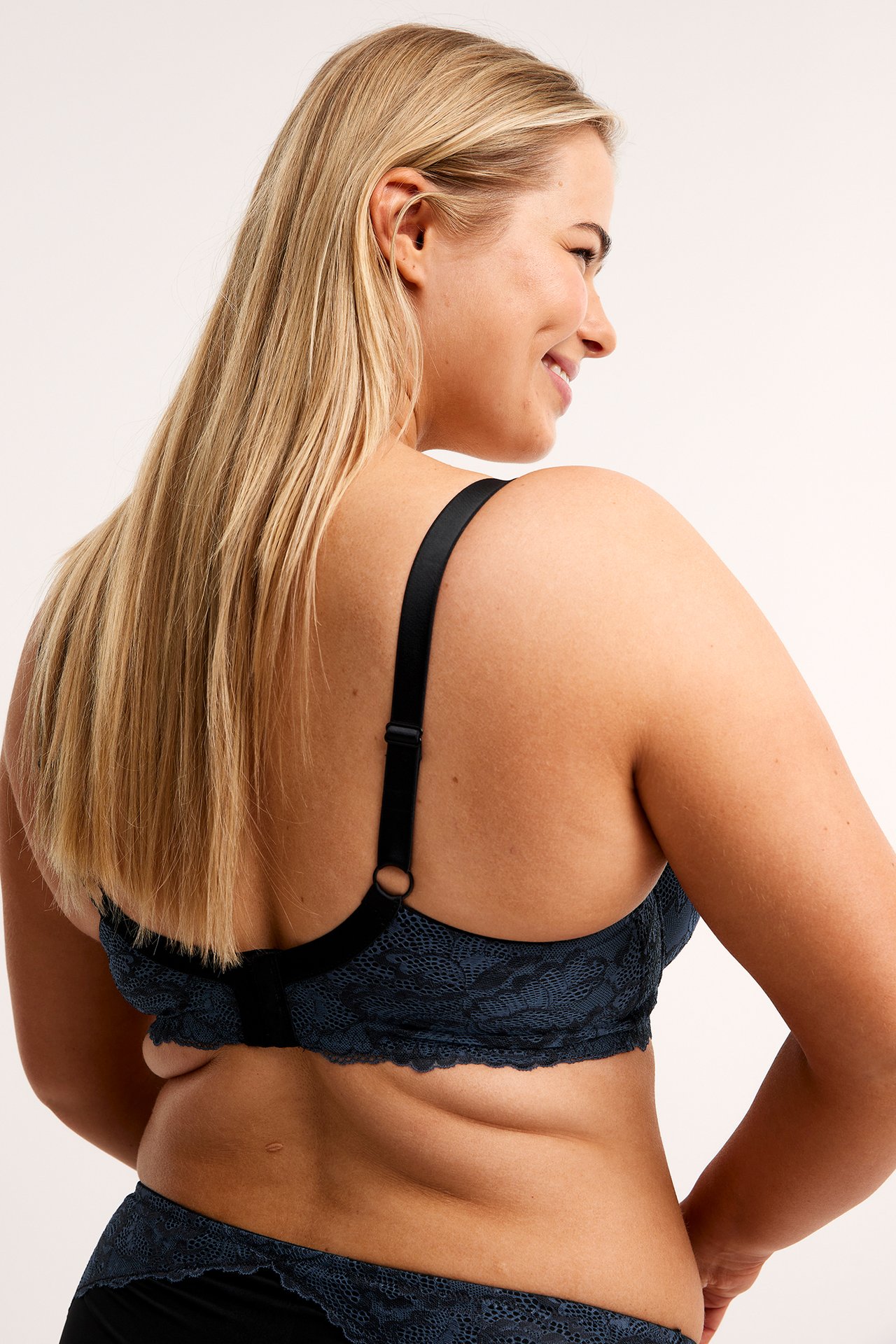 Vattert bøyle-bh med blonder - Blå - 3