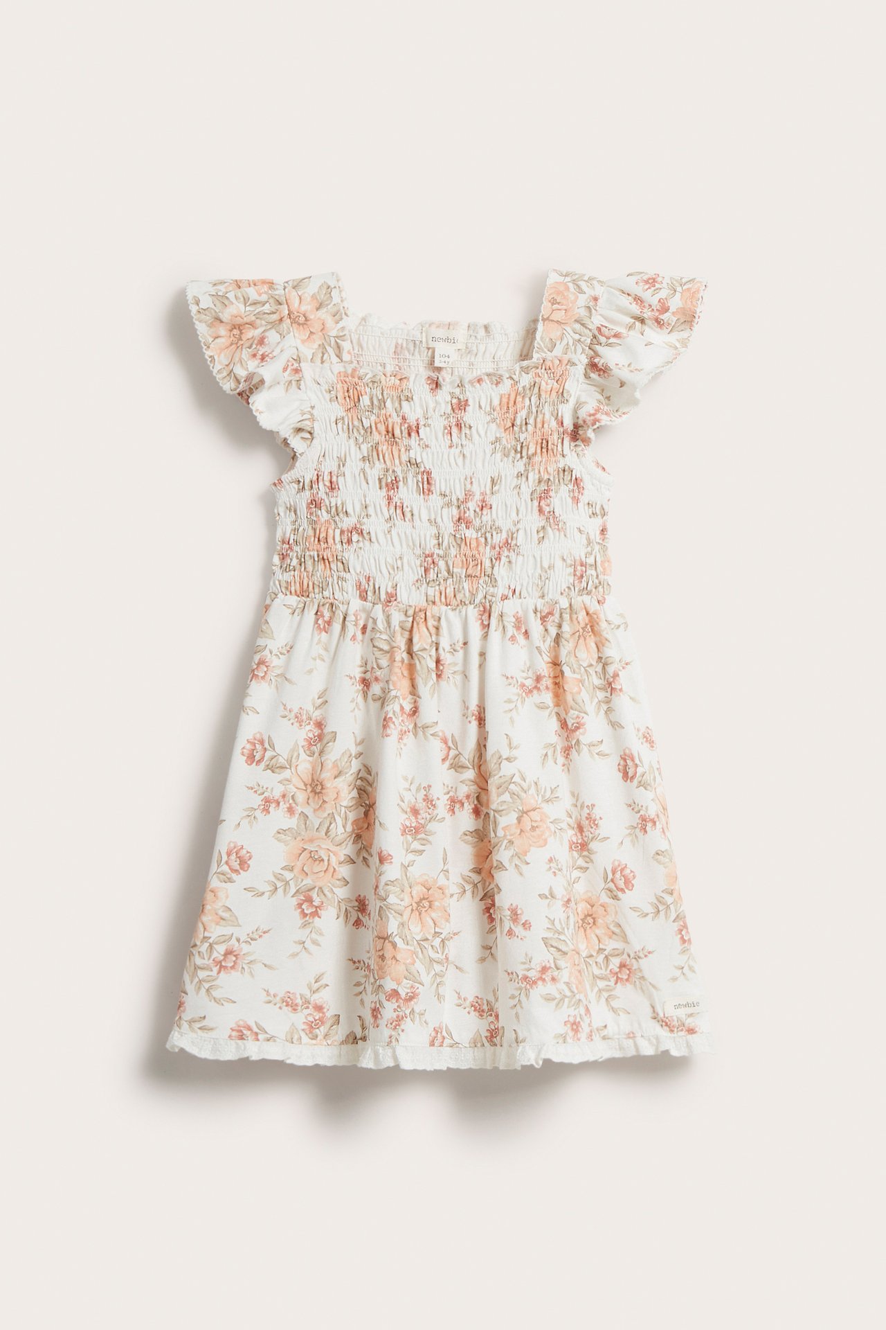 Blomstrete kjole med volanger - Offwhite - 6