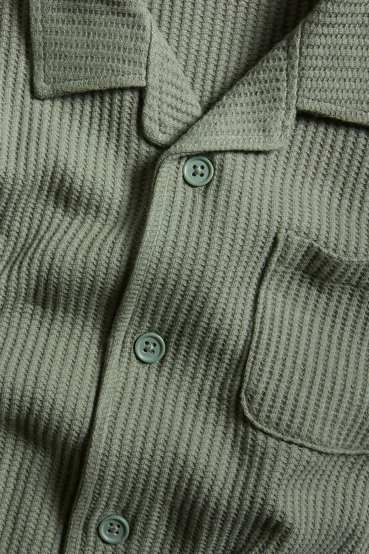 Våfflad kortärmad skjorta - Grön - 3