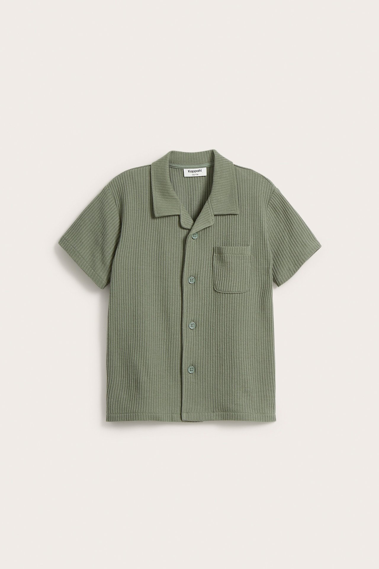 Våfflad kortärmad skjorta - Grön - 4