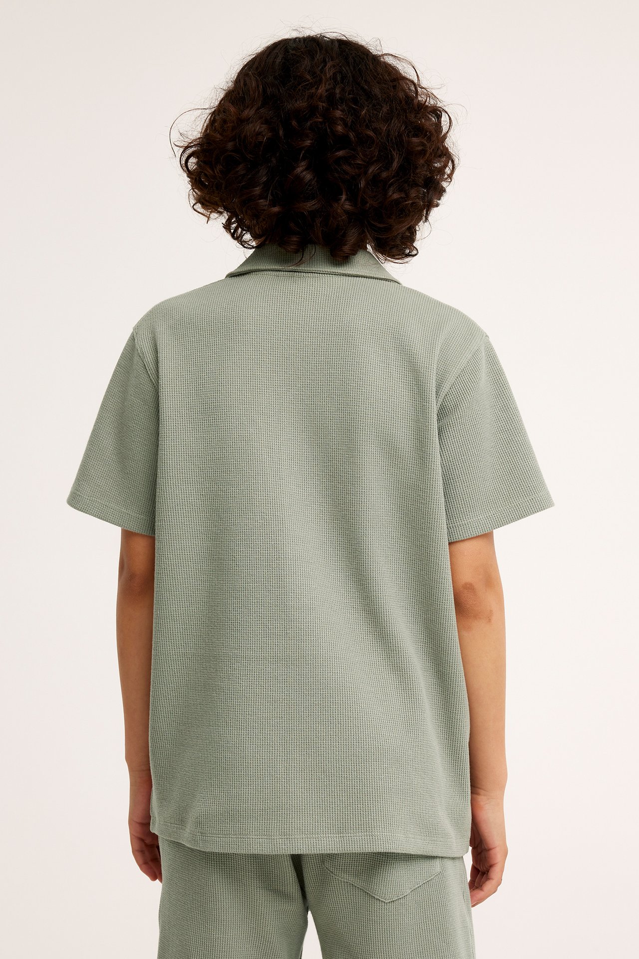 Koszula z krótkimi rękawami, z materiału o strukturze wafla - Zielony - 3