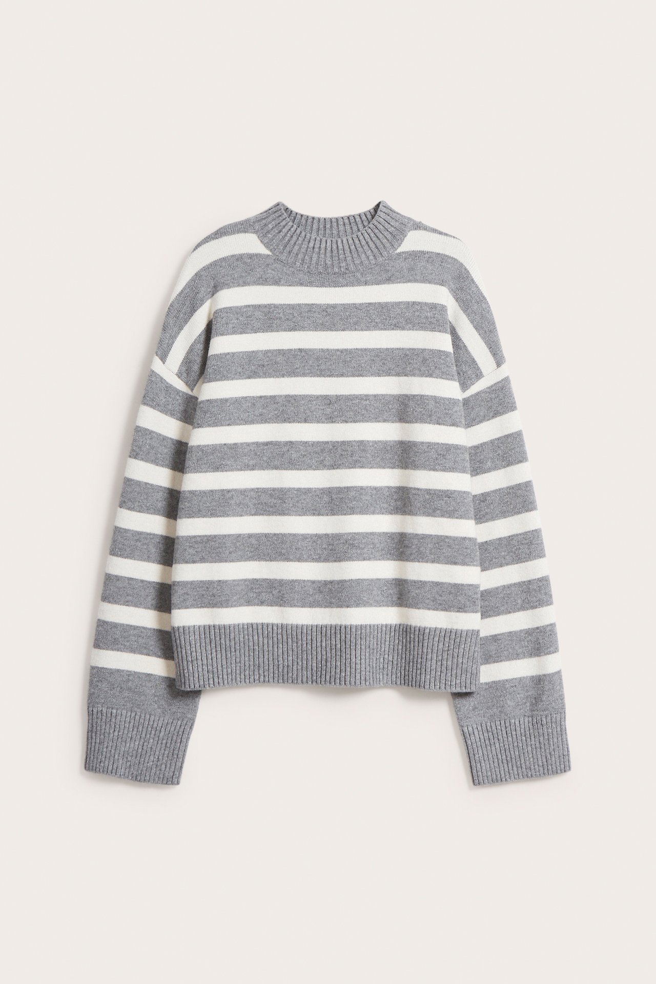 Sweter z dzianiny w paski - Jasnoszary - 6