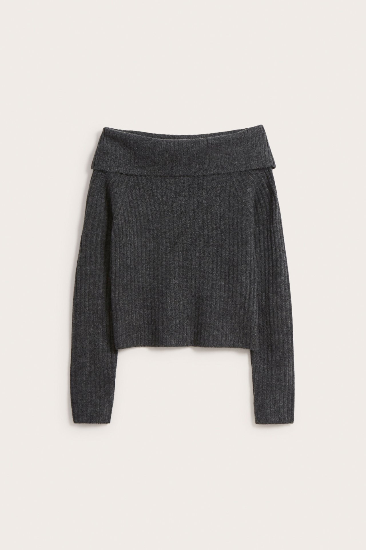 Ribbineulottu off-shoulder-pusero - Tummanharmaa - 5