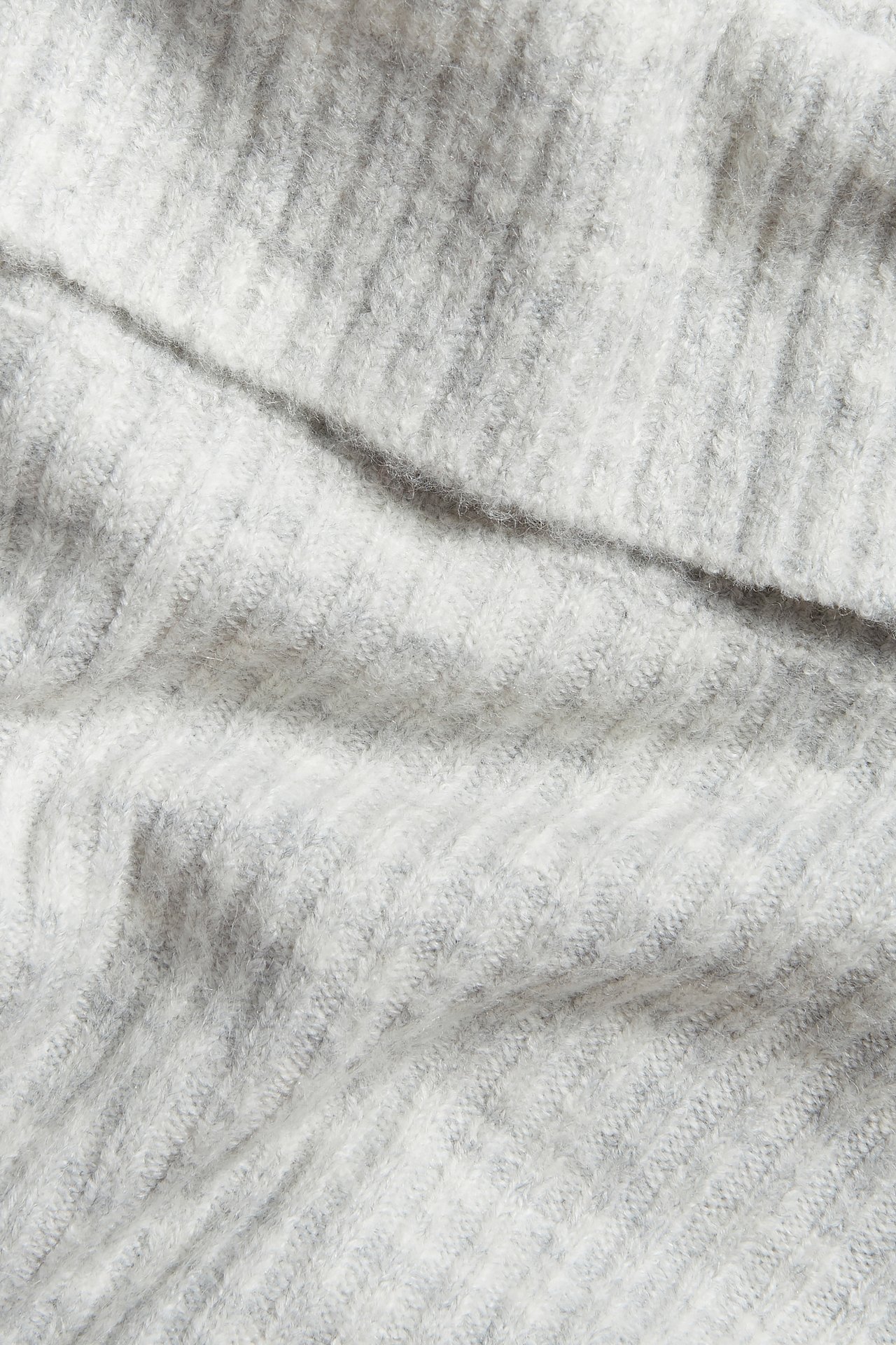 Ribbstickad off shoulder-tröja - Ljusgrå - 4