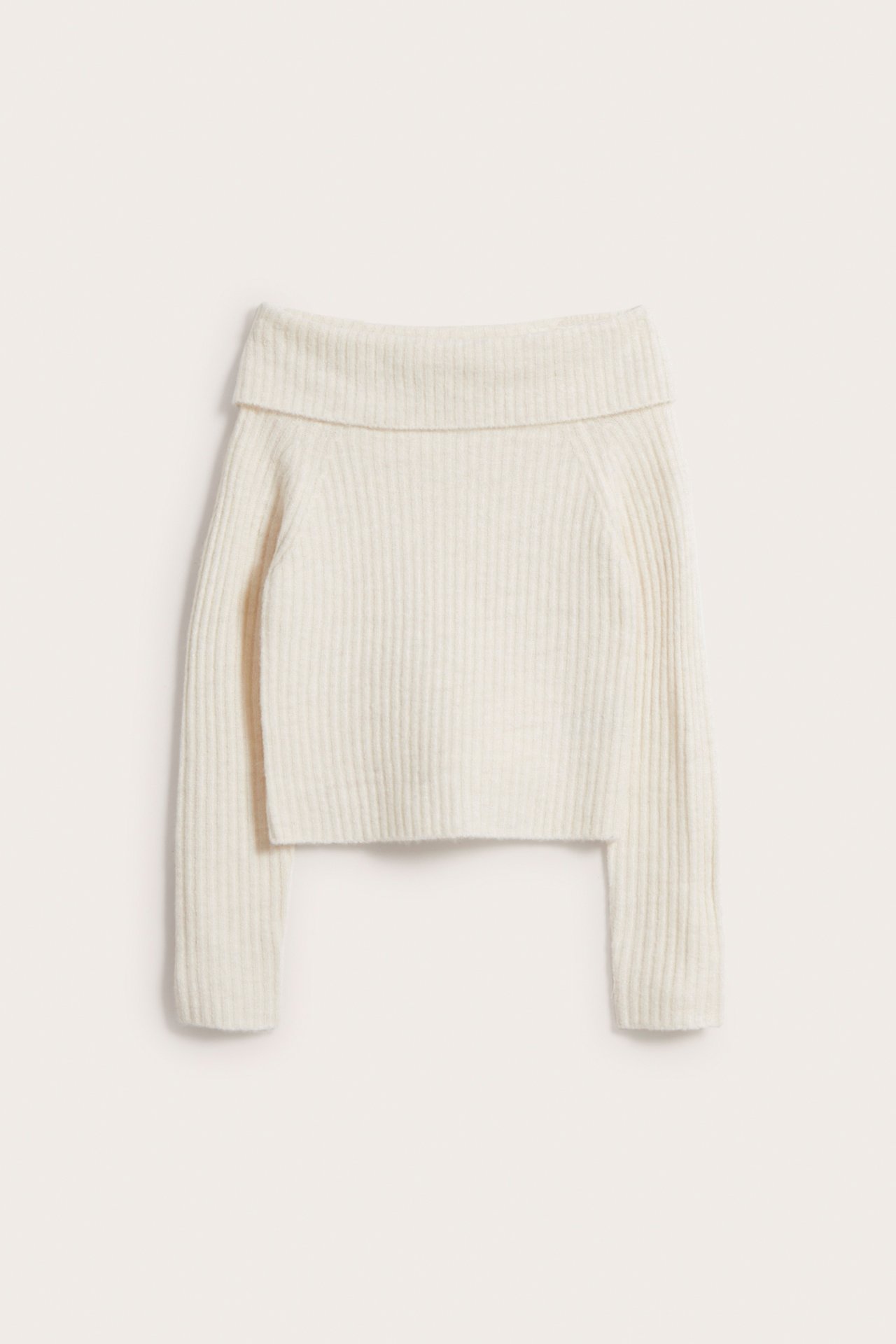 Sweter z odsłoniętymi ramionami, z prążkowanej dzianiny - Biały - 6