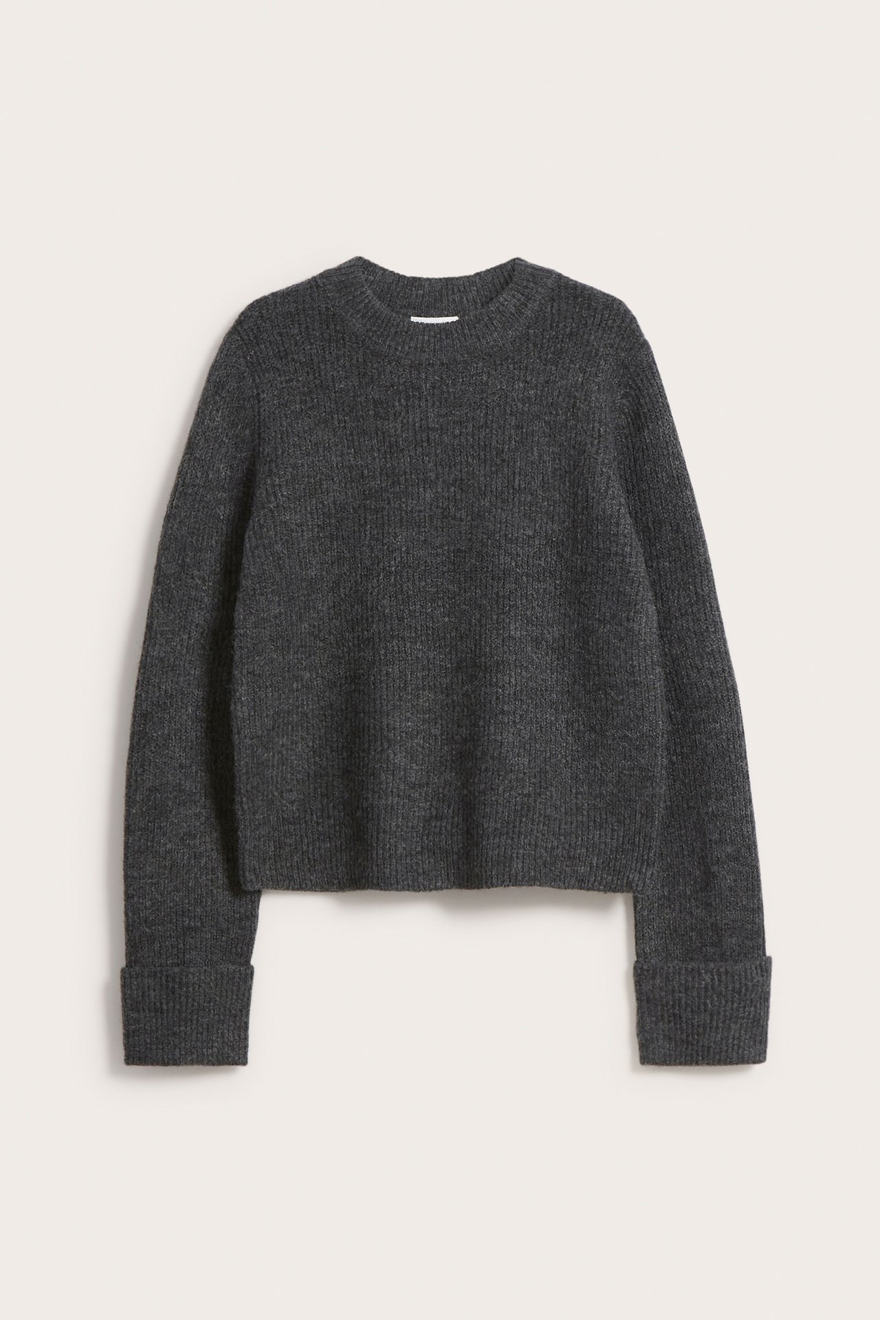 Sweter z prążkowanej dzianiny - Ciemnoszary - 2