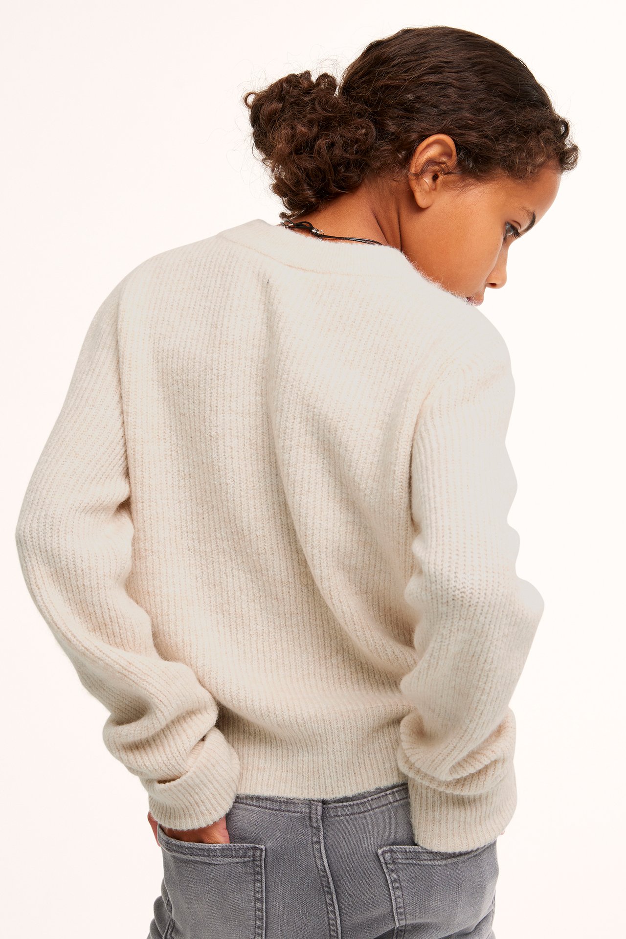 Sweter z prążkowanej dzianiny - Biały - 3