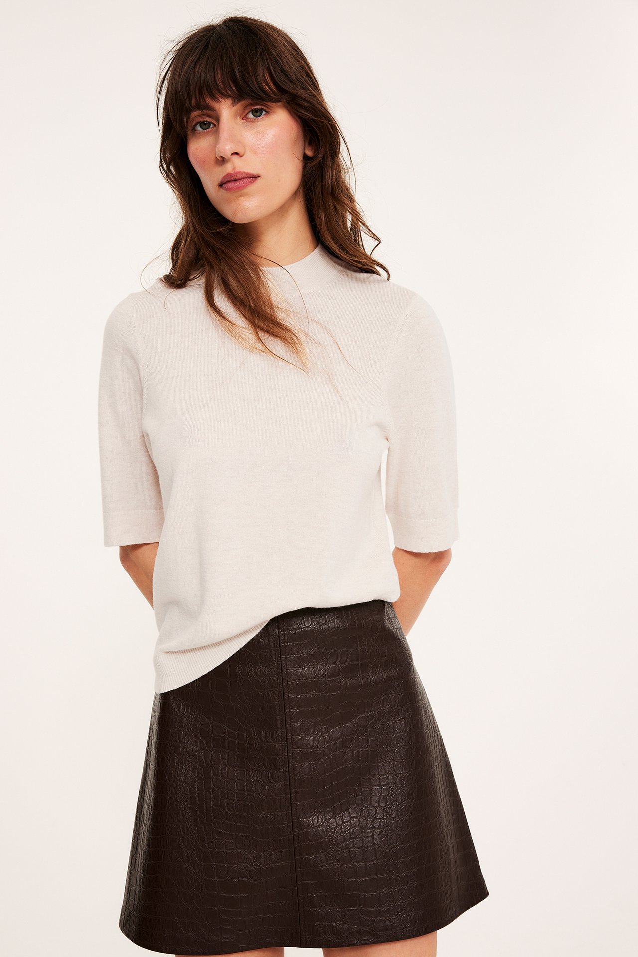 Sweter z dzianiny o drobnym splocie, z mieszanki wełny - Offwhite - 5