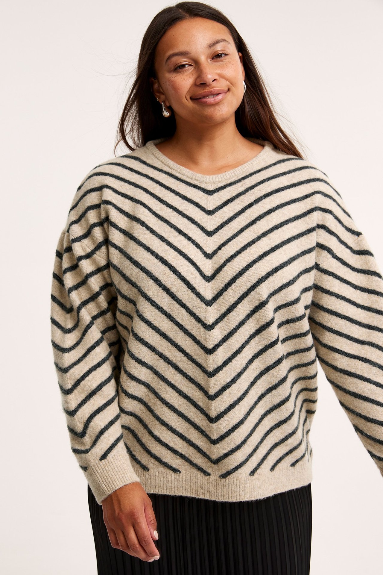 Dzianinowy sweter - Melanżowy beż - 1