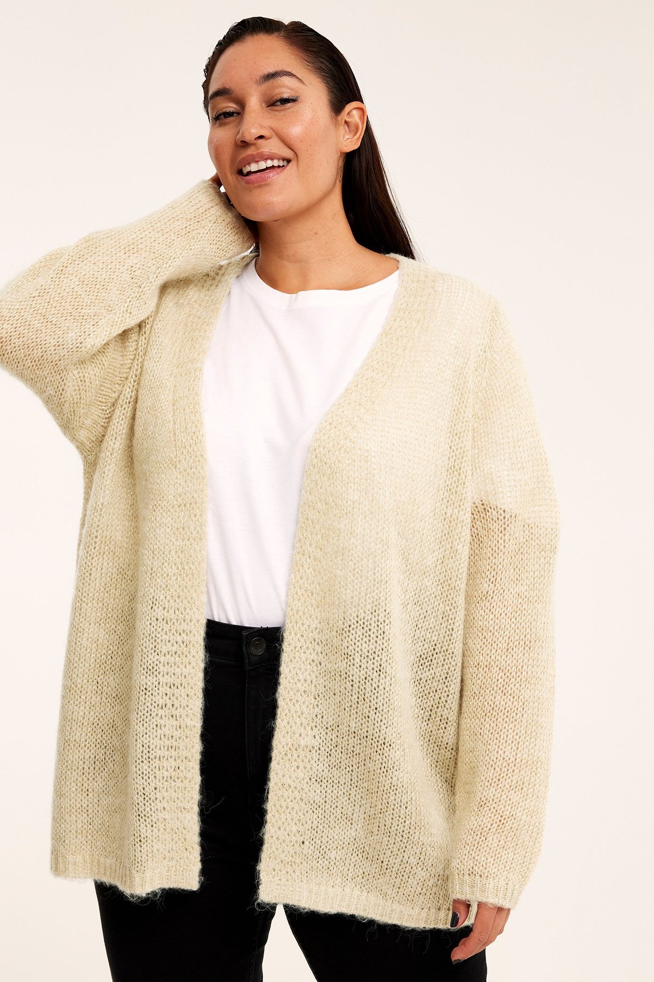 Lang strikket cardigan - Beige - 173cm / Storlek: XL - 1