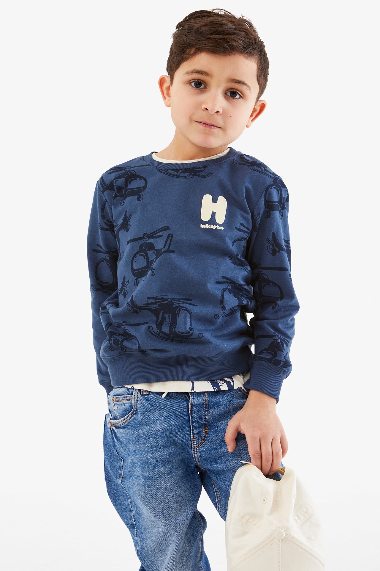 Mönstrad sweatshirt - Blå - 2