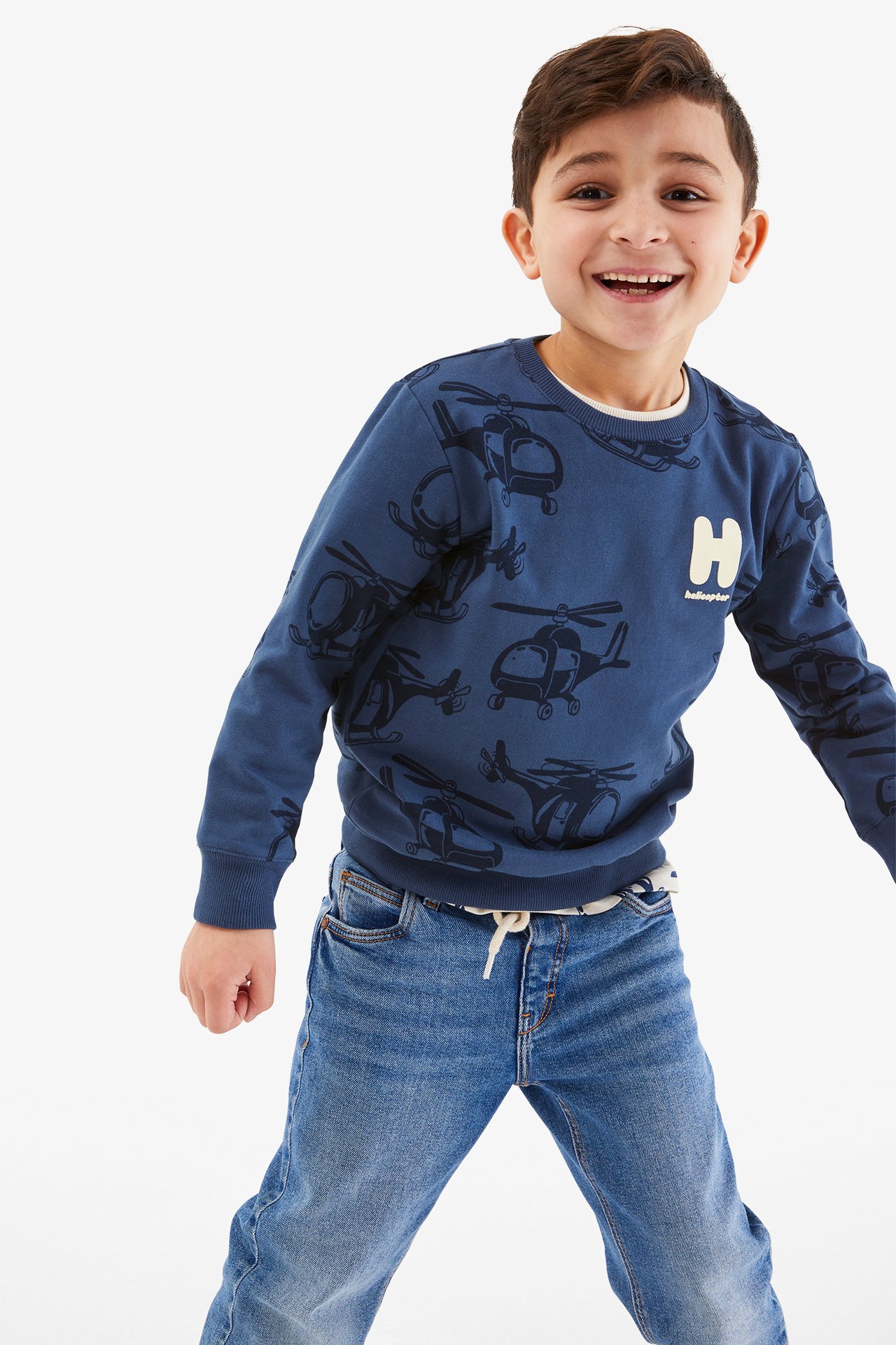 Mönstrad sweatshirt - Blå - 1