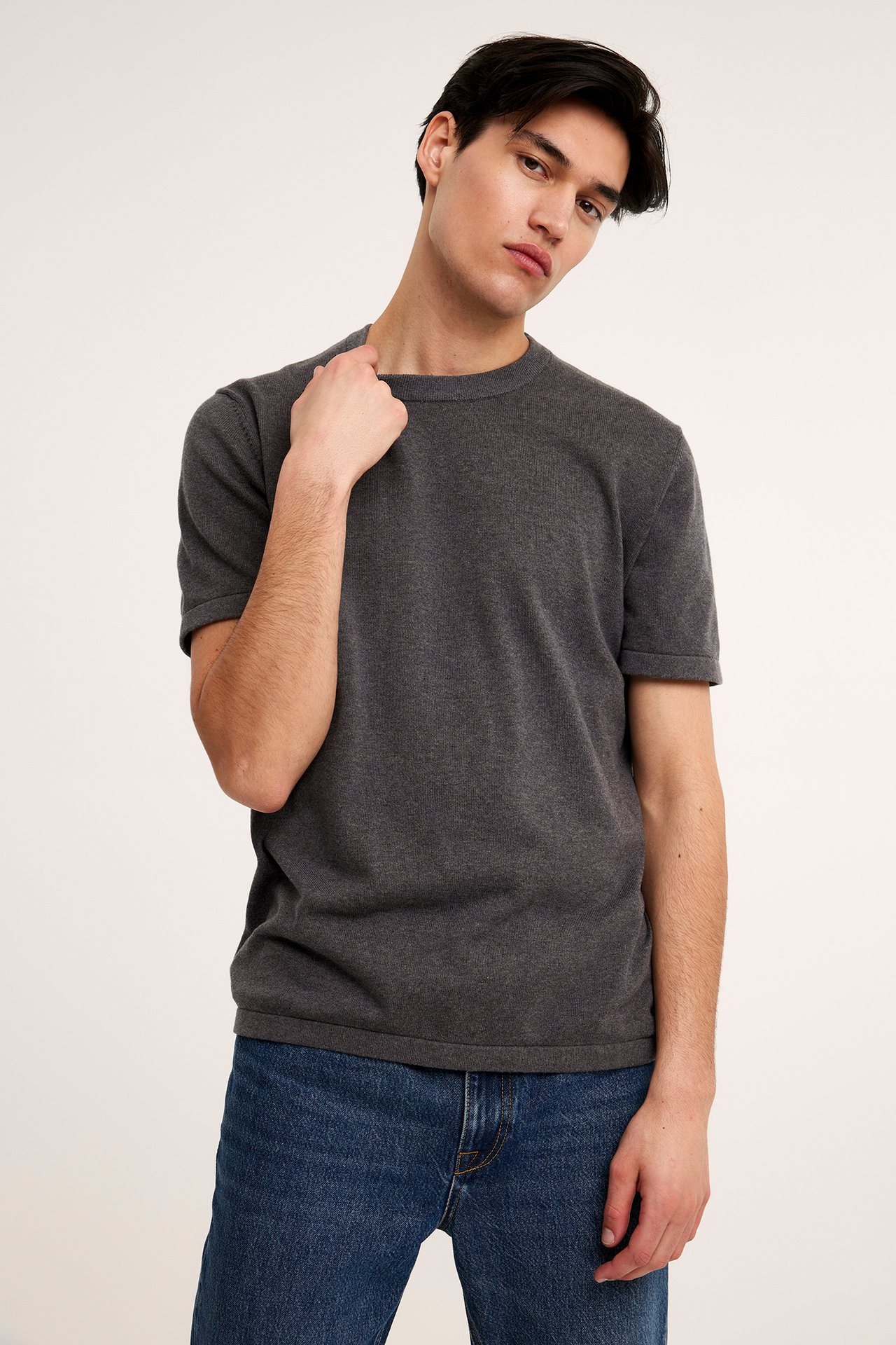 Finstrikket T-skjorte - Mørkegrå - 189cm / Storlek: M - 1