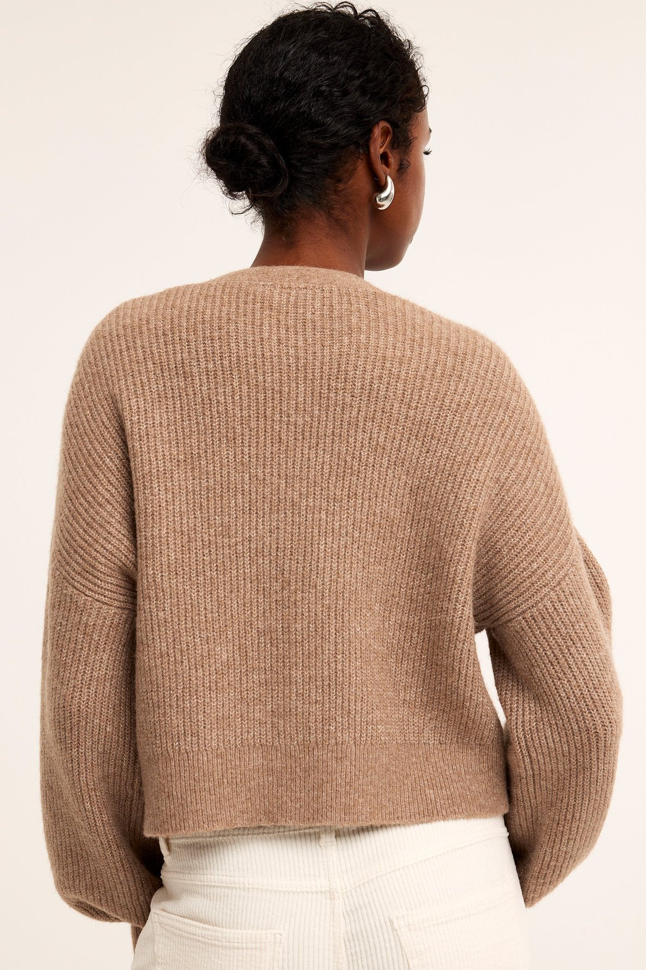 Strikket cardigan med puffermer - Melert beige - 178cm / Storlek: S - 4