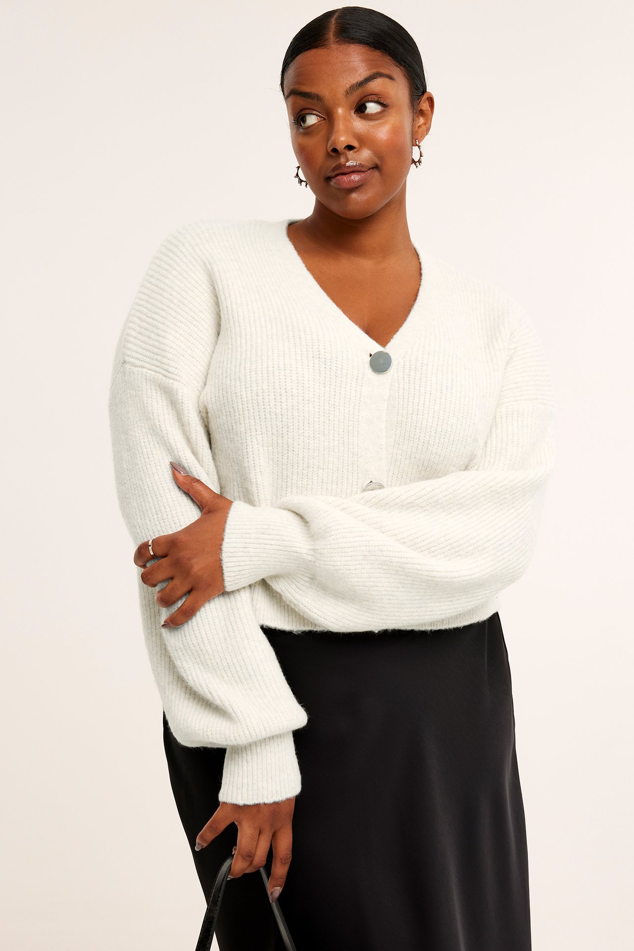 Strikket cardigan med puffermer - Offwhite - 173cm / Storlek: L - 1