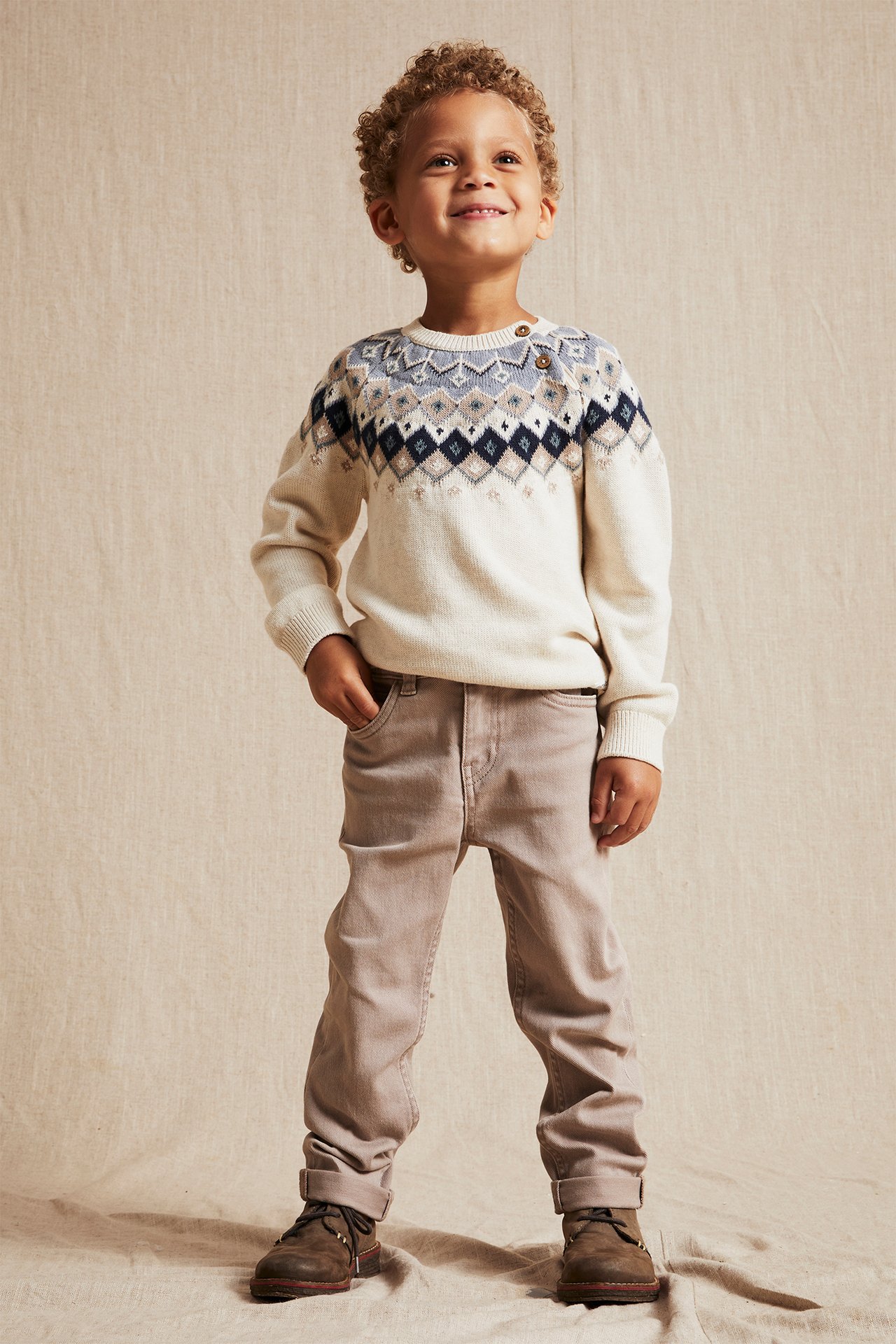 Vävda byxor i twill - Mörkbeige - 1