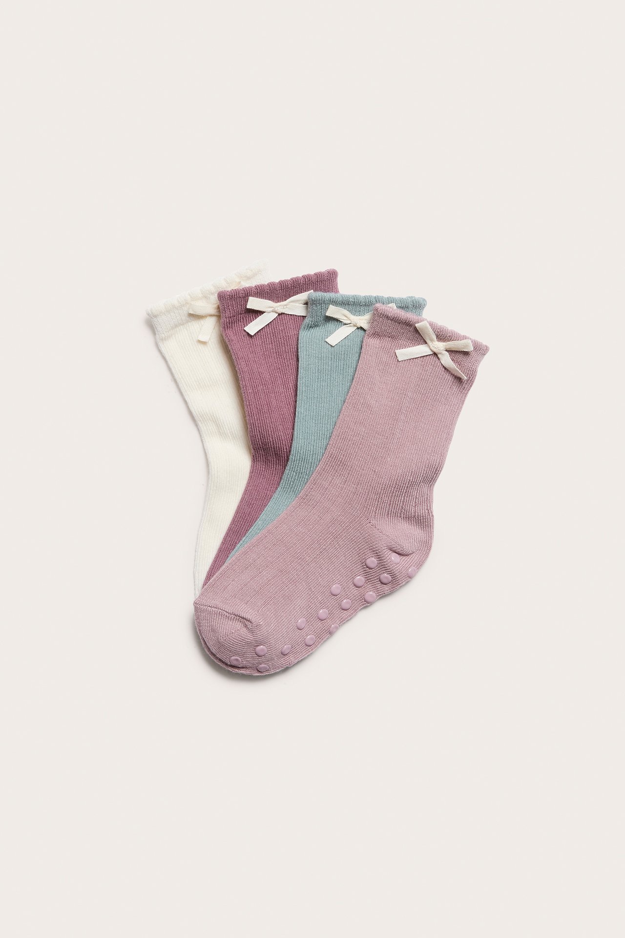 4-pk. ribbestrikkede sokker - Rosa - 1