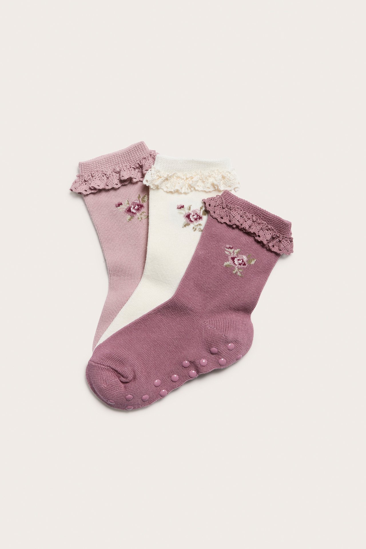 Strumpor med spetskant 3-pack - Rosa - 1
