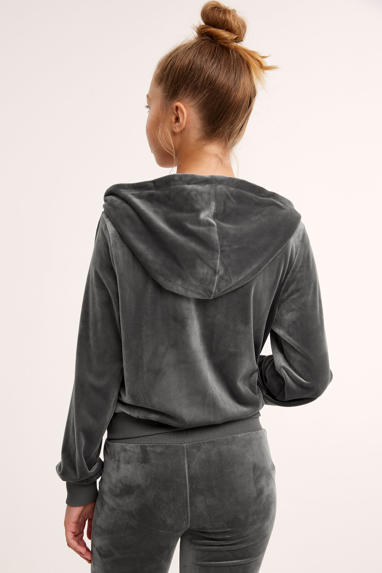 Hoodie i velour - Mörkgrå - 4