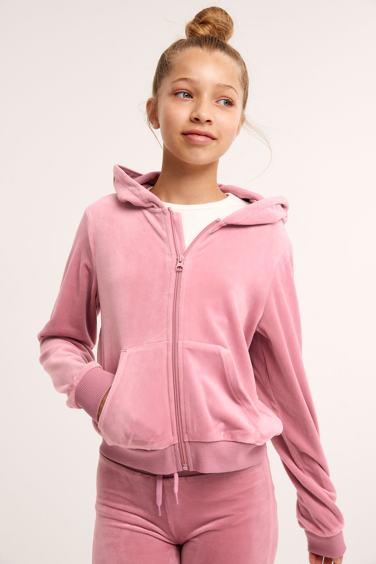 Hoodie i velour - Rosa - 2