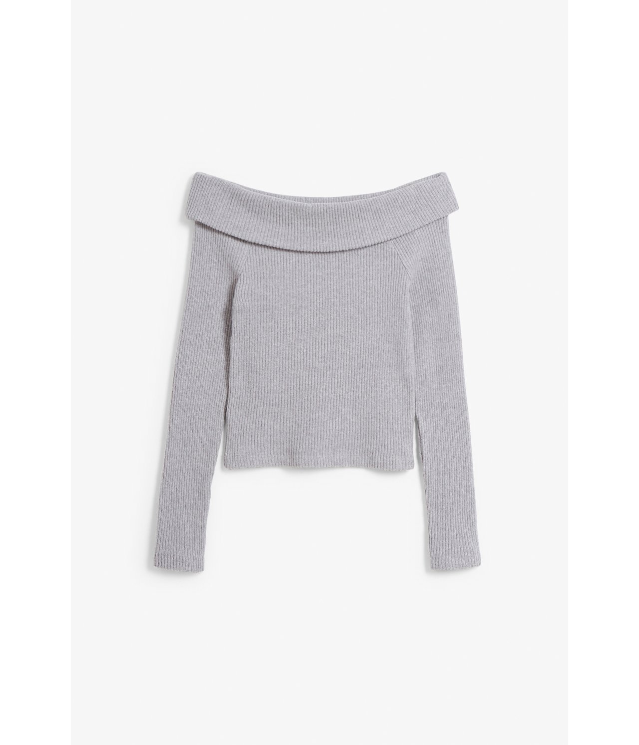 Ribbad off shoulder-topp - Ljusgrå - 8