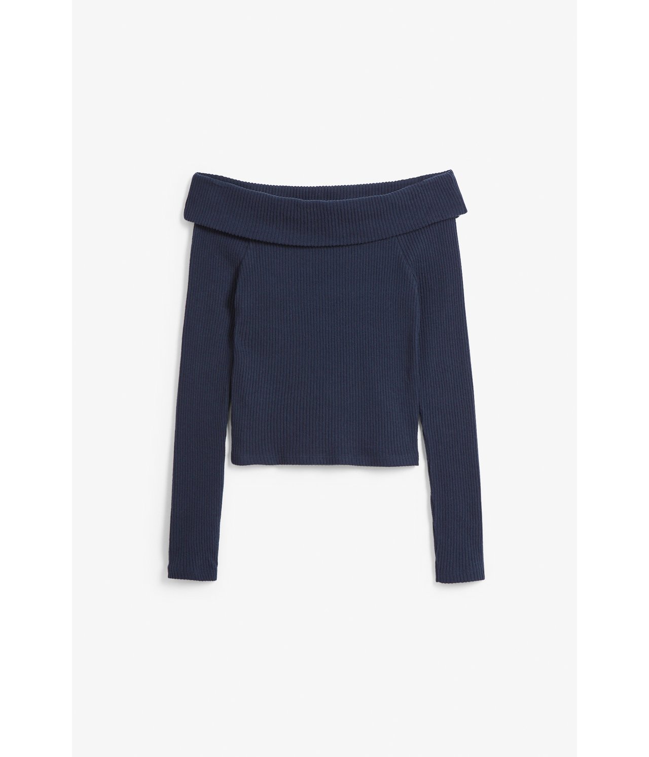 Ribattu off-shoulder-paita - Sininen - 5