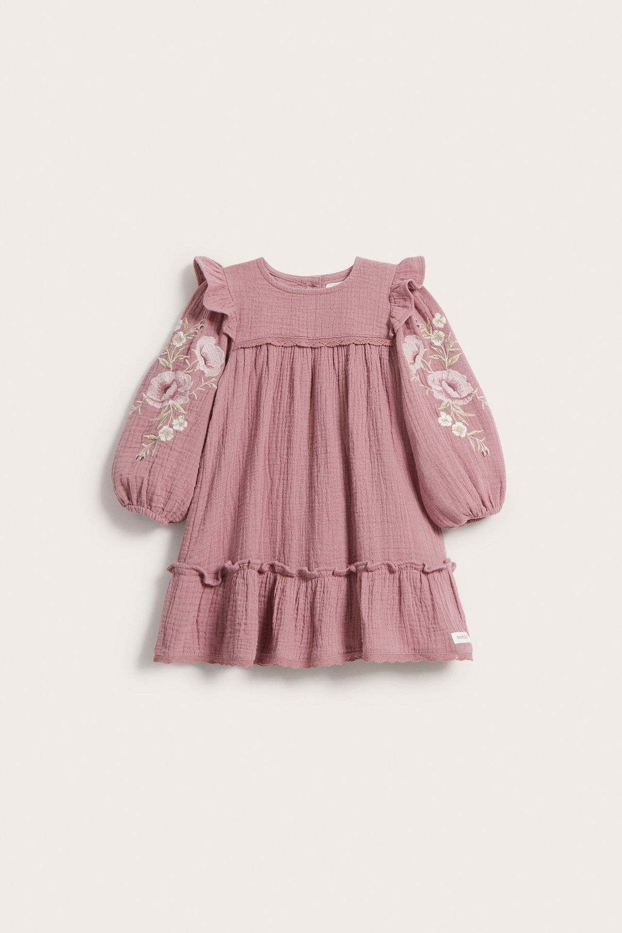 Vauvojen mekko, jossa on brodeeraus - Tummanpinkki - 2