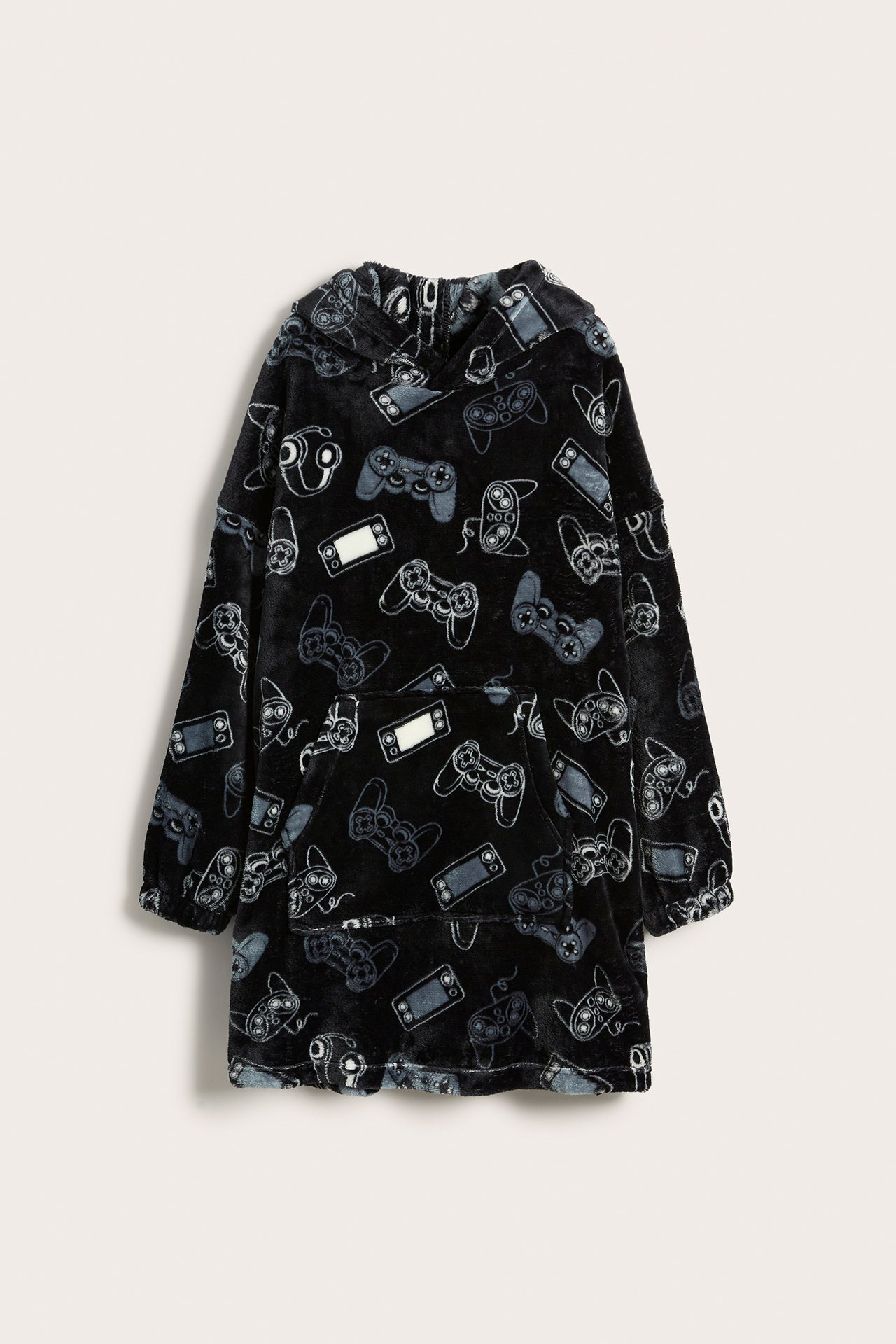 Oversized hoodie i fleece - Svart - 2