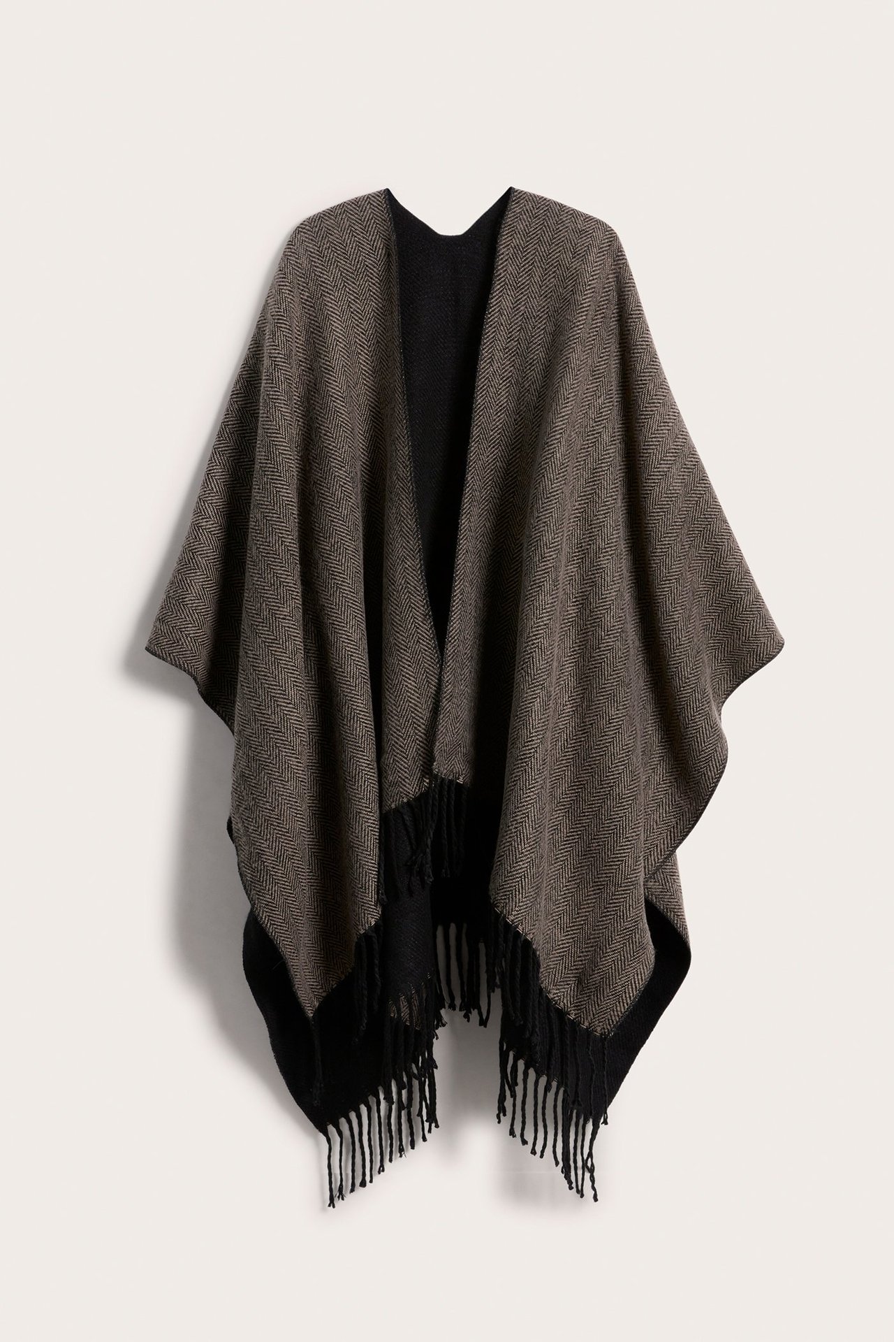 Poncho med fransar - Brun - 2