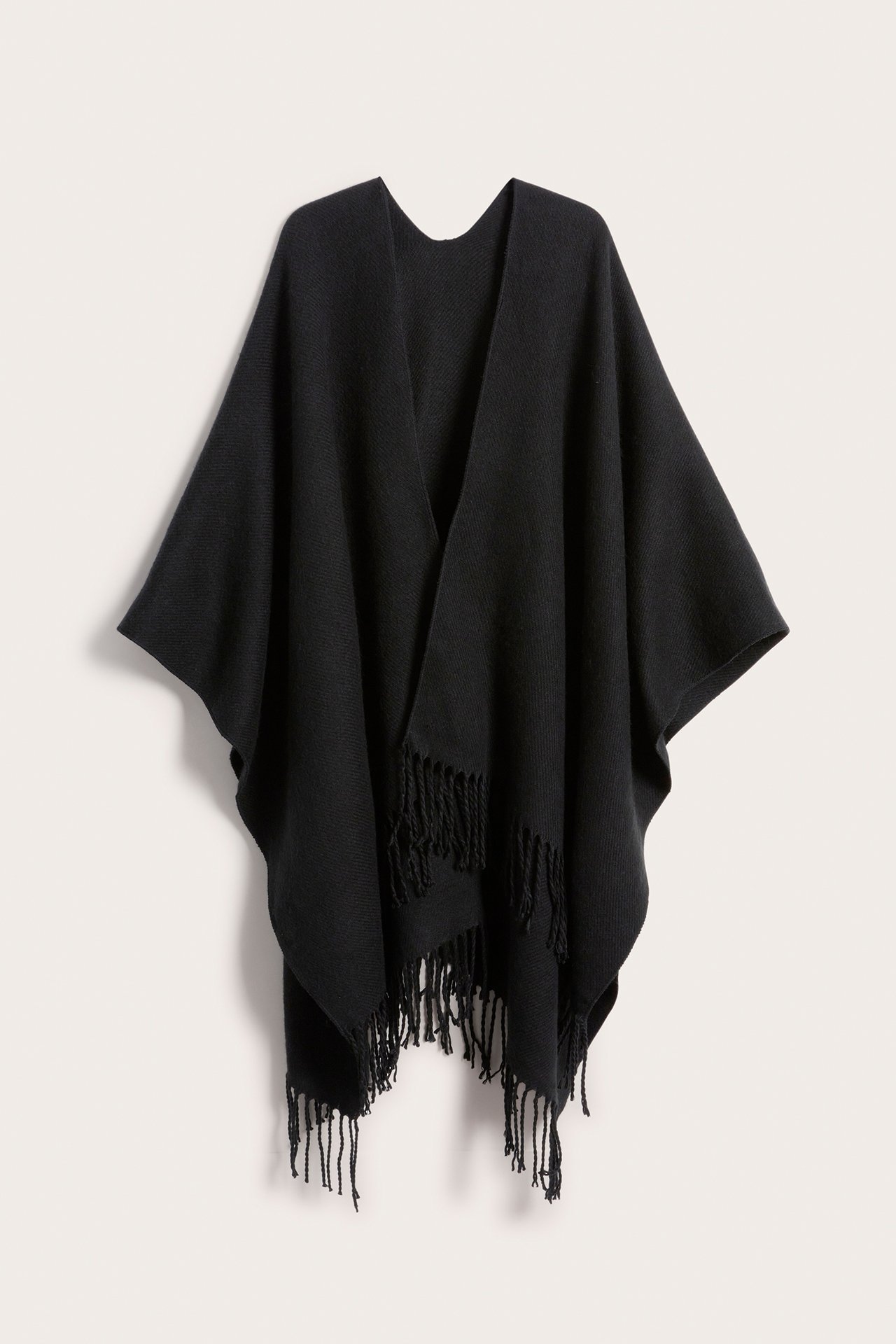 Poncho med frynser - Svart - 3