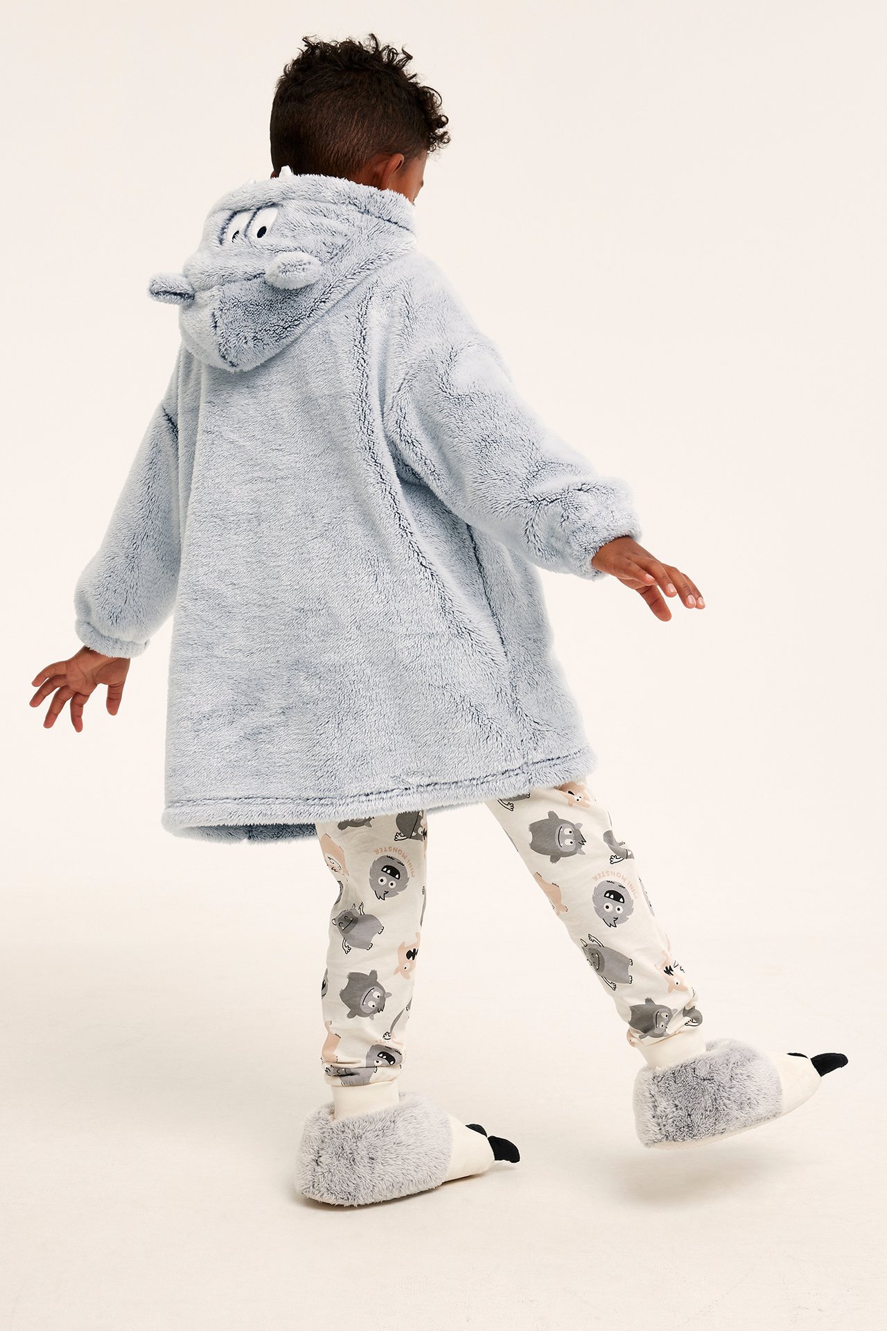Bluza z kapturem, z polaru, Monster - Szary melanż - 7