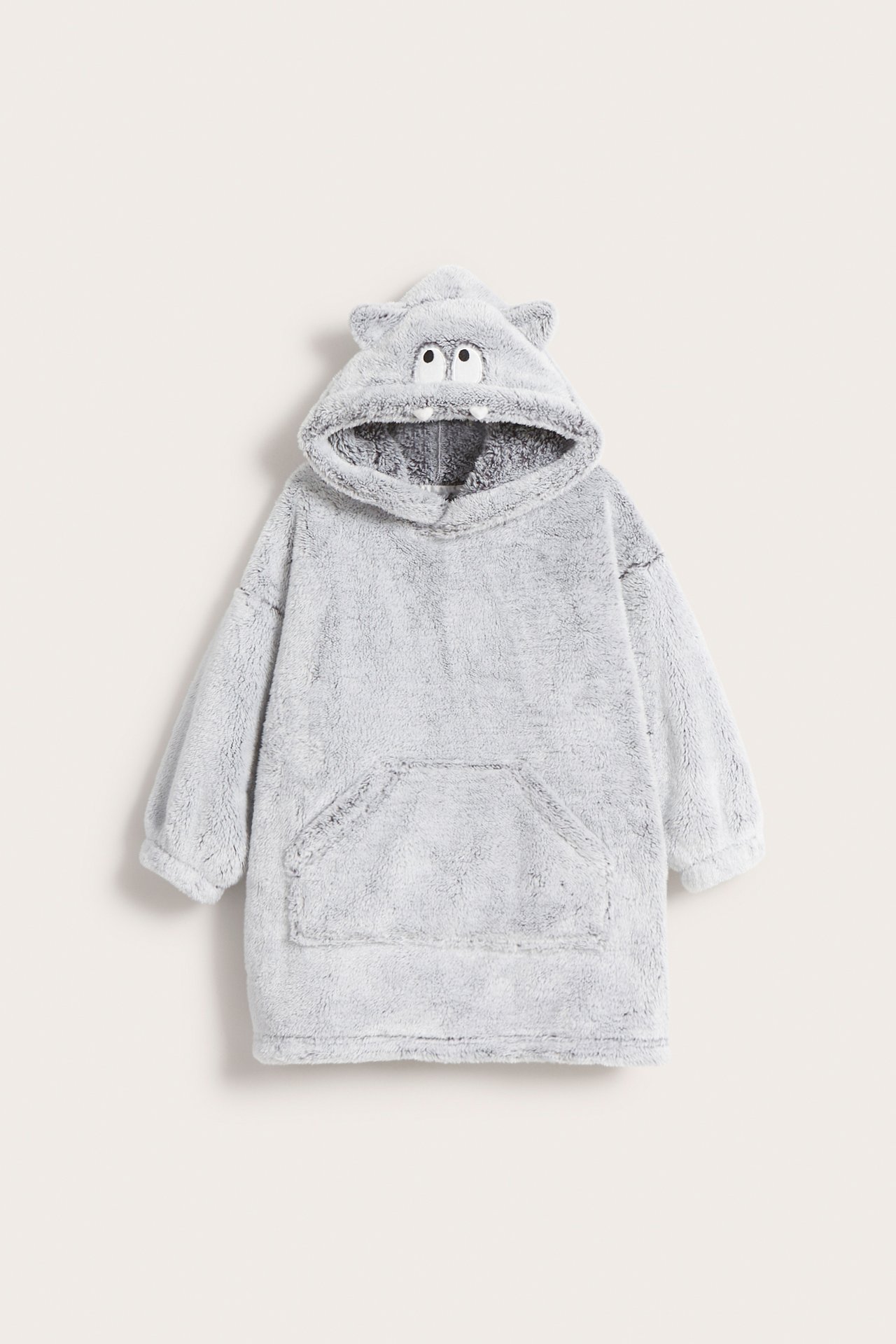 Bluza z kapturem, z polaru, Monster - Szary melanż - 9